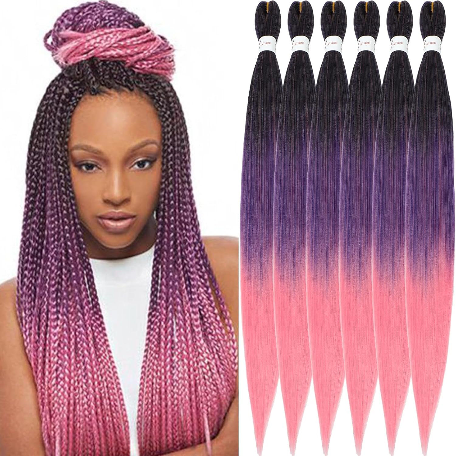 Rajout Cheveux Tressés Pré-étirés Noir Naturelles Black 30 Pouces Long Kanekalon Easy Braids Meches Cheveux pour Tresses Africaine 6 Paquets Knotless Yaki Nattes Extensions de Cheveux(1B#)