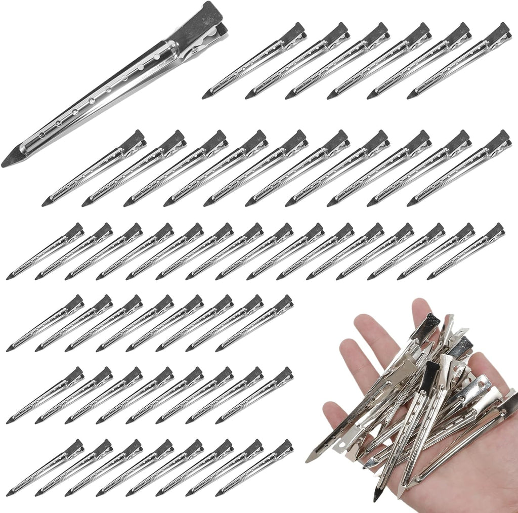 Lot de 90 pinces à cheveux en métal argenté de 9 cm pour coiffure, pinces crocodiles professionnelles