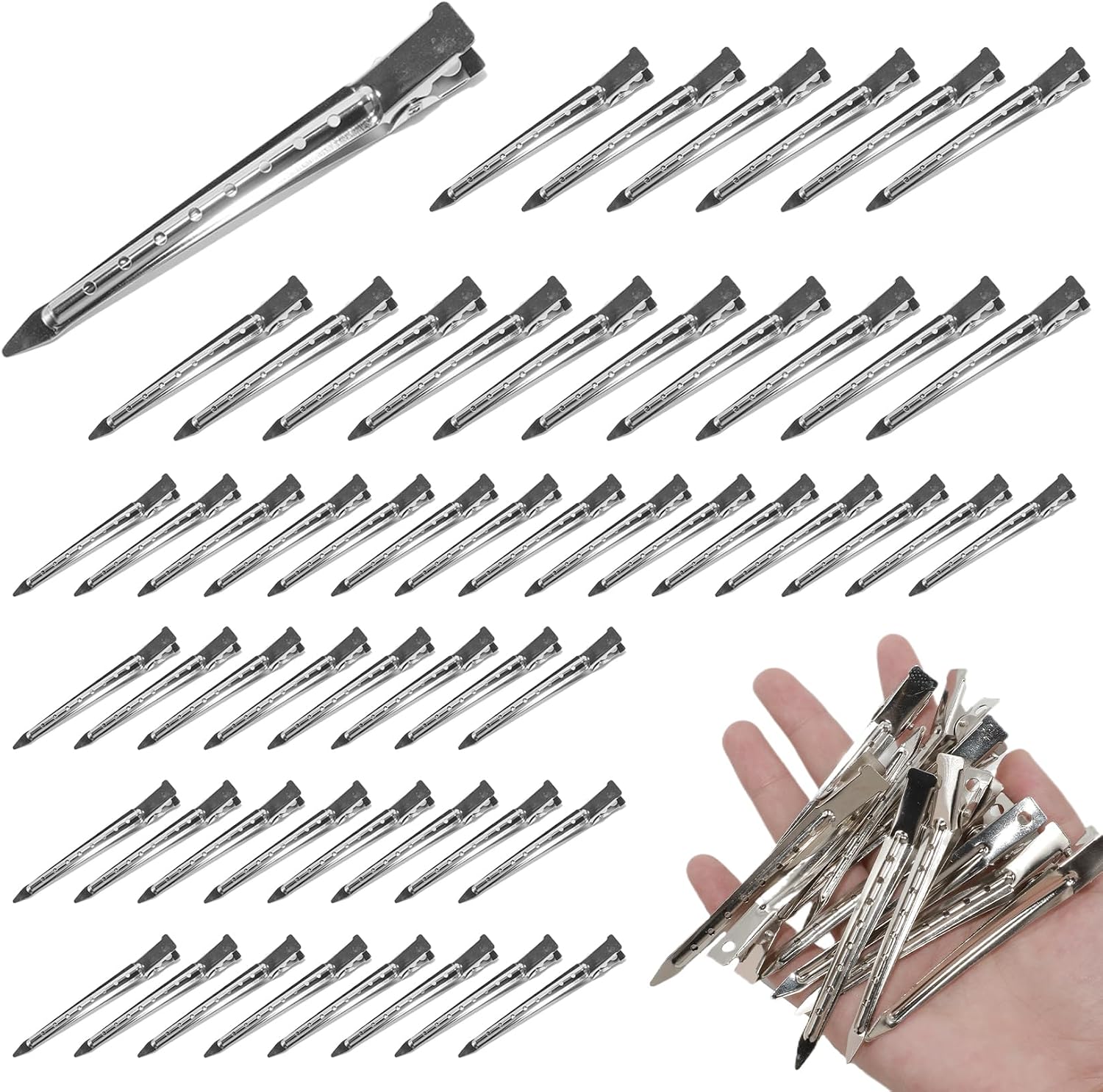 Lot de 90 pinces à cheveux en métal argenté de 9 cm pour coiffure, pinces crocodiles professionnelles