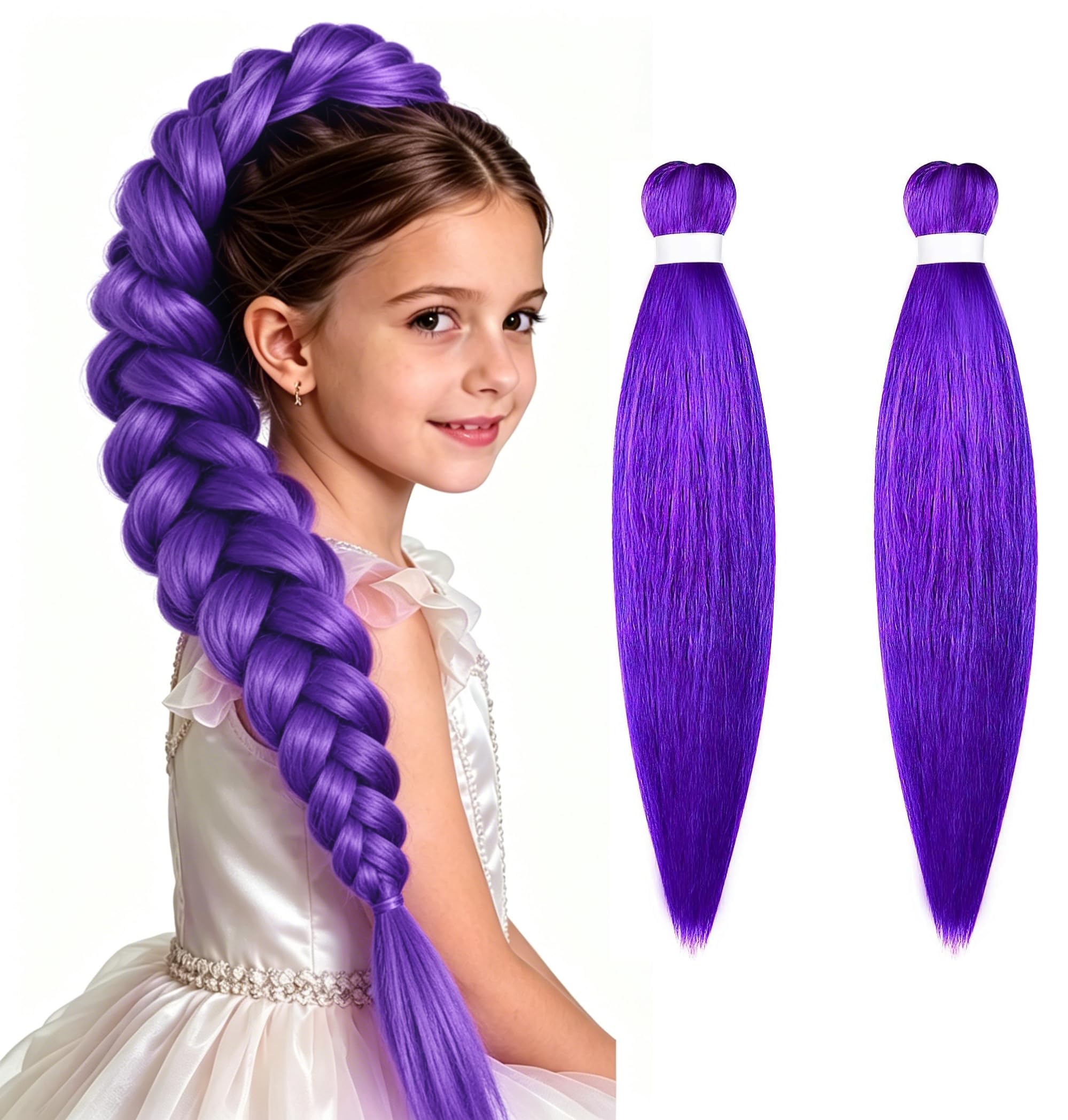 Aomig Rajout Cheveux Tressés Pré-étirés Violet, 4 Paquets 27 Pouces Meches Cheveux Extension Pre Stretched Braiding Hair Tresse Cheveux Synthétique Hair Hot Water Setting Crochet Extensions