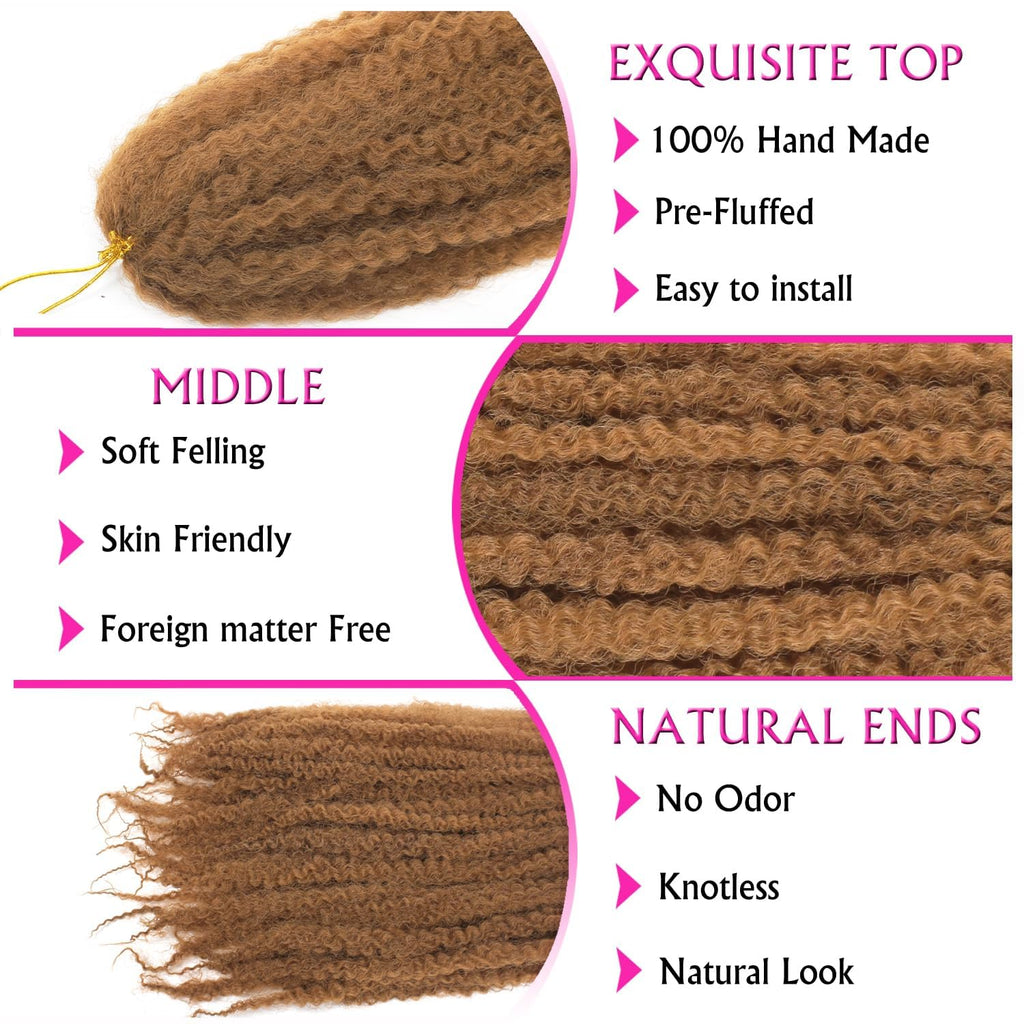 Enbeautiful Marley Twist Hair 24 Inch 8packs Marley Twists Braiding Hair Long Cuban Twist Hair Pre Fluffed Afro Kinky Curly Twists Crochet Hair Synthetic Marley Braids Extensions,27#