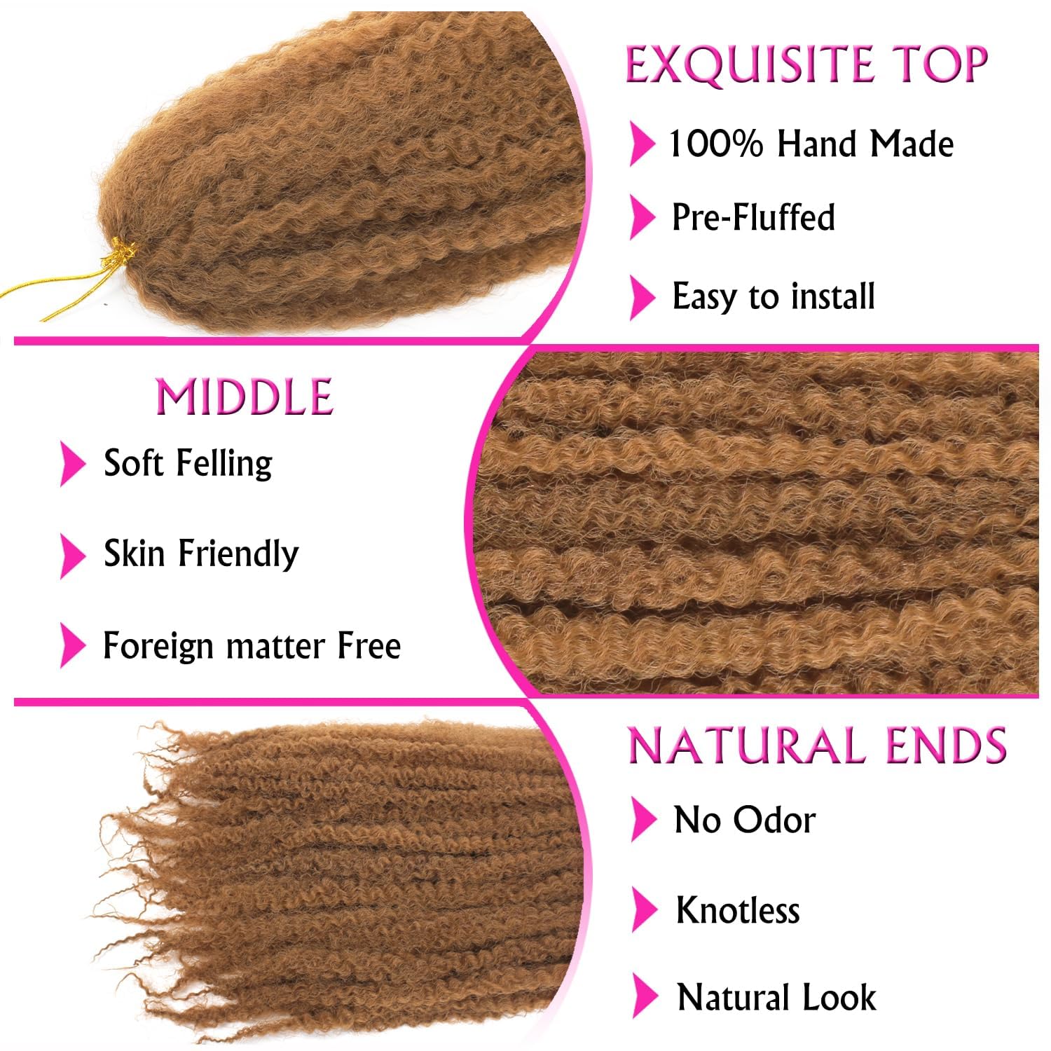 Enbeautiful Marley Twist Hair 24 Inch 8packs Marley Twists Braiding Hair Long Cuban Twist Hair Pre Fluffed Afro Kinky Curly Twists Crochet Hair Synthetic Marley Braids Extensions,27#