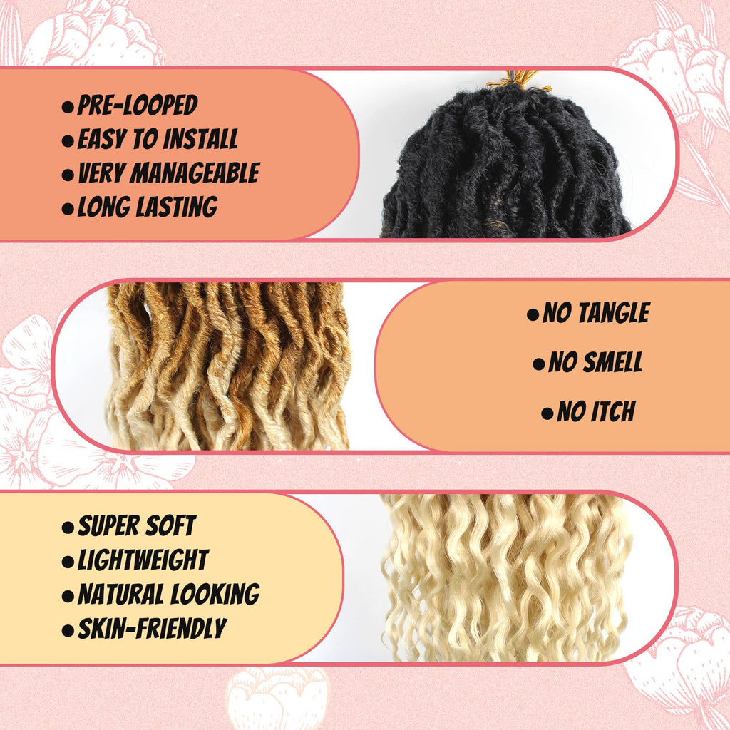 Faux Locs Crochet Hair 24Inch 7 Packs Pre-Looped Ombre Soft Locs With Curly Ends Dreadlock Goddess Loc Crochet Hair for Women（24Inch，OT1B/30/27#）