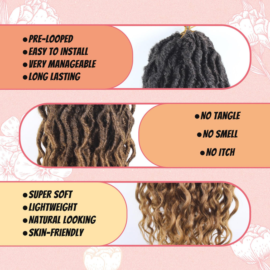 Faux Locs Crochet Hair 24Inch 7 Packs Pre-Looped Ombre Soft Locs With Curly Ends Dreadlock Goddess Loc Crochet Hair for Women（24Inch，OT1B/30/27#）