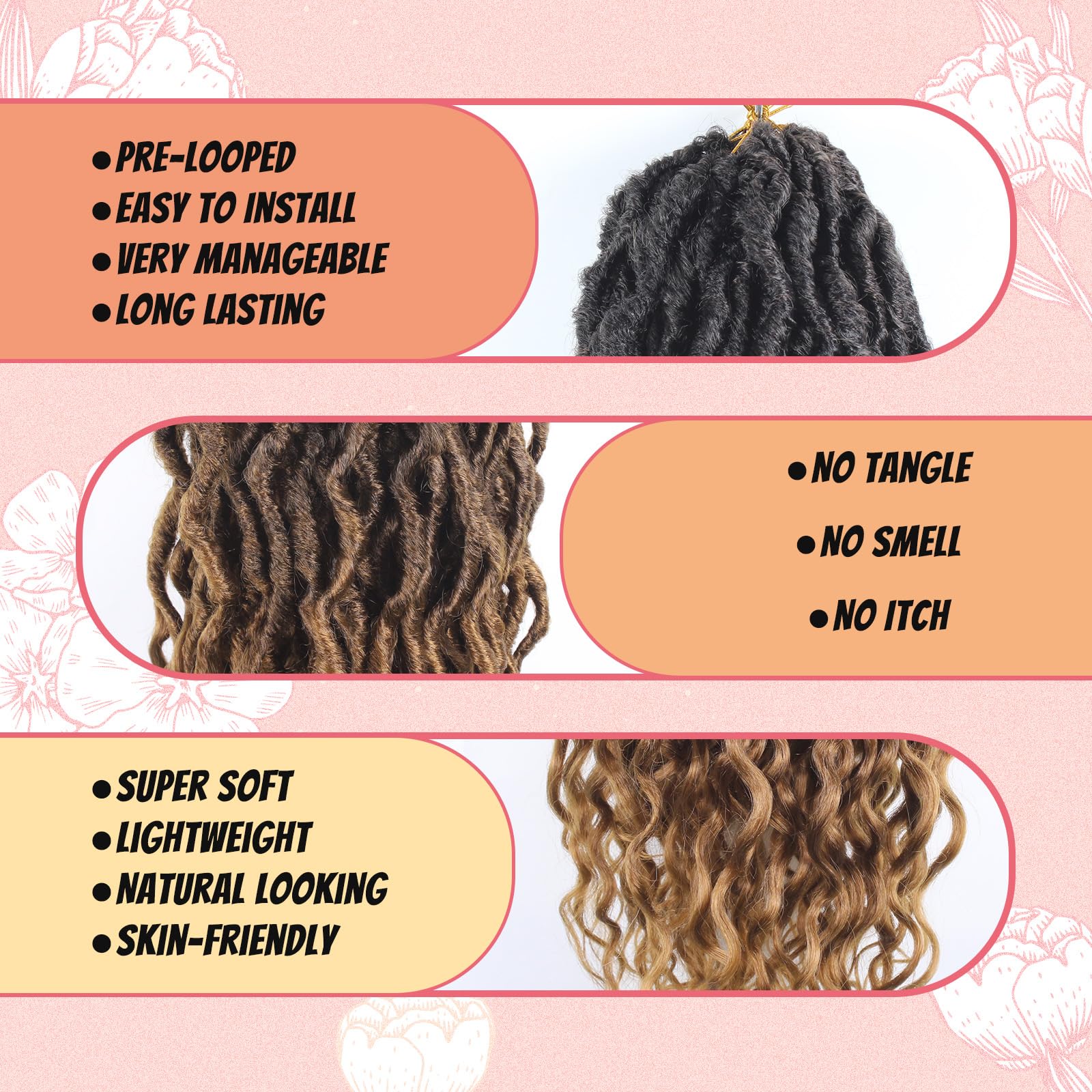 Faux Locs Crochet Hair 24Inch 7 Packs Pre-Looped Ombre Soft Locs With Curly Ends Dreadlock Goddess Loc Crochet Hair for Women（24Inch，OT1B/30/27#）