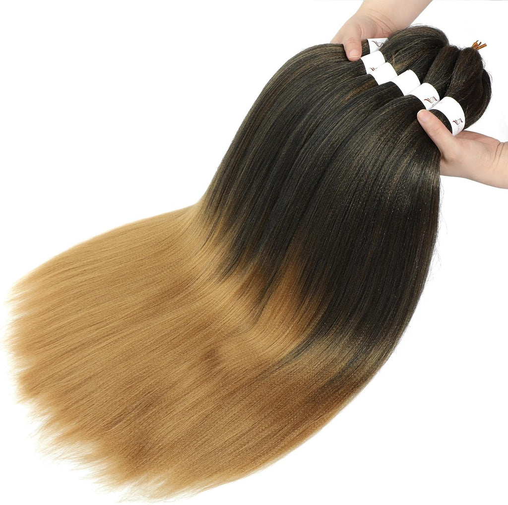 Rajout Cheveux Tressés Pré-étirés Noir Naturelles Black 30 Pouces Long Kanekalon Easy Braids Meches Cheveux pour Tresses Africaine 6 Paquets Knotless Yaki Nattes Extensions de Cheveux(1B#)