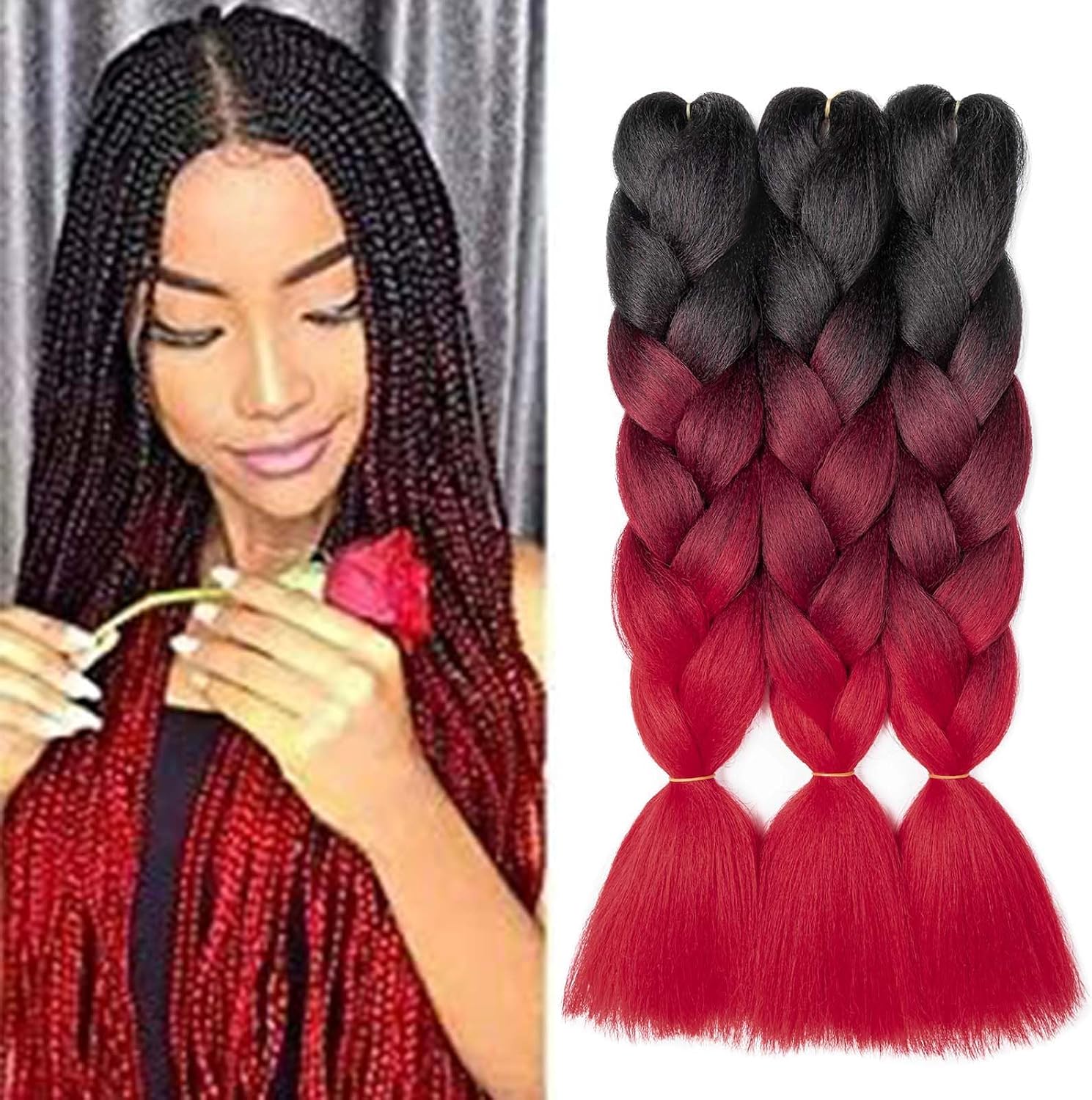 Meches pour Tresses Africaine Rajout Cheveux Braids Jumbo Extension Cheveux Ombre Synthétique Violet & Bleu & Jaune & Orange