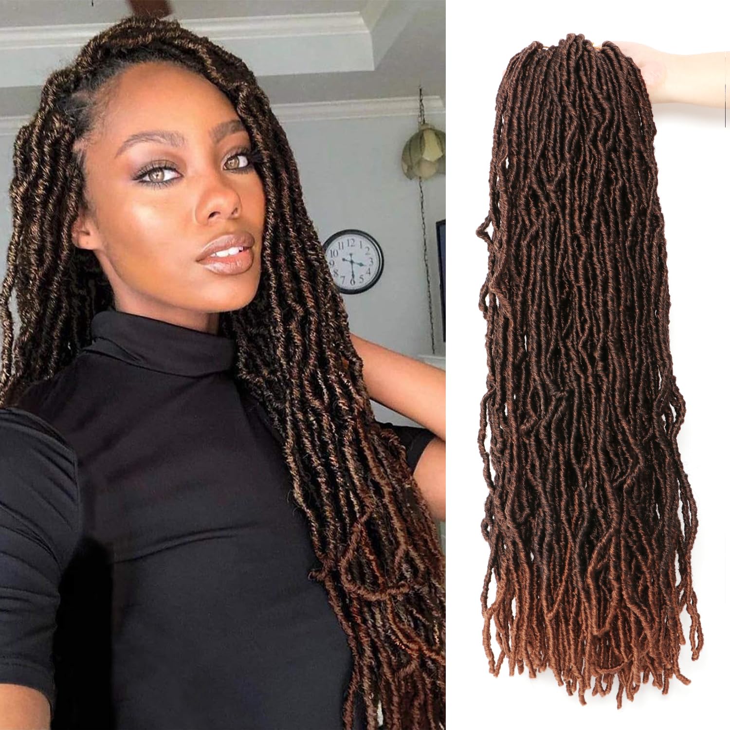 8 Packs Faux Locks Crochet Braids Meches Soft Locs Meches Pour Tresses Africaine Faux Locs Crochet Hair Meches Bouclees Pour Tresses (#1B, 60.9 CM(Lot de 8))