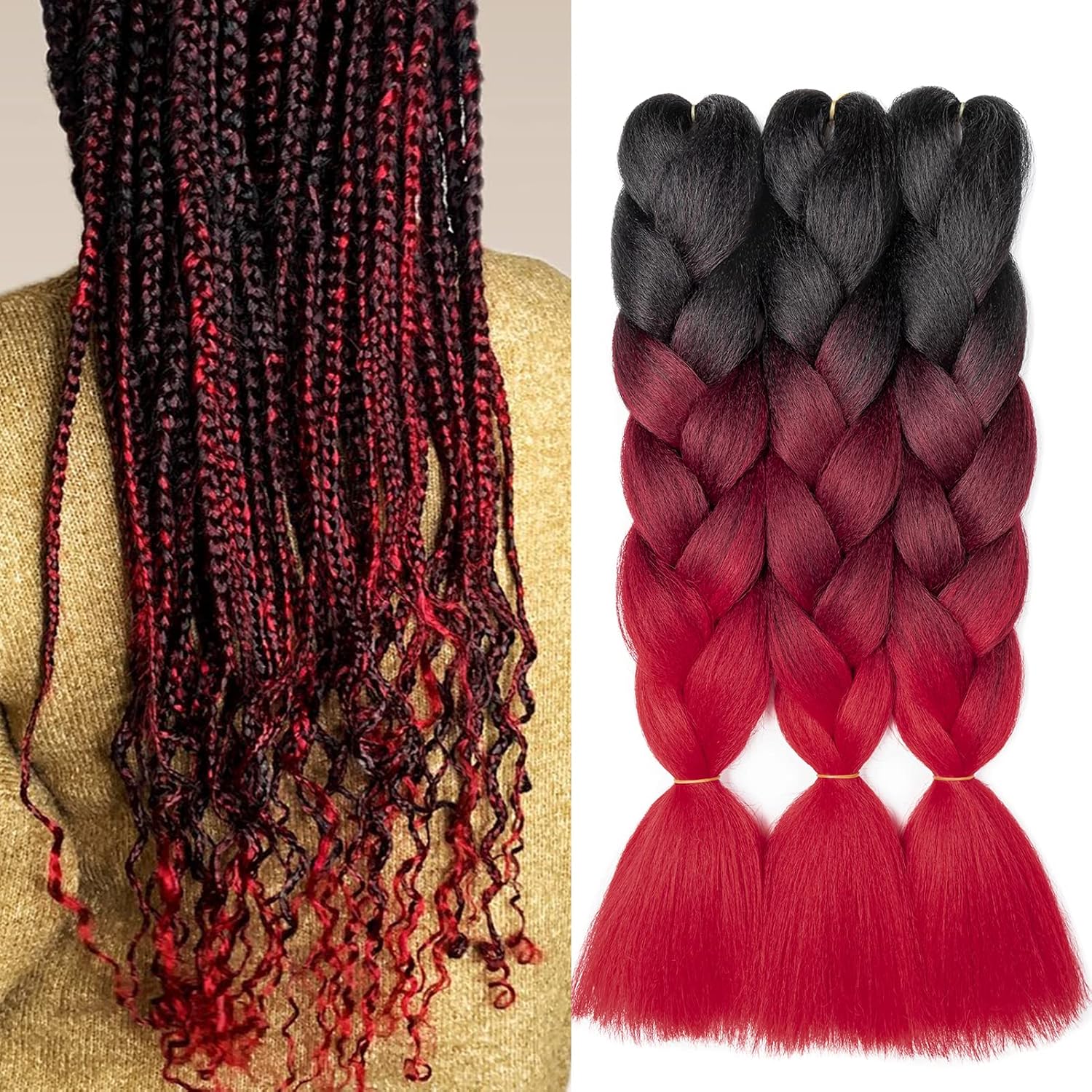 24" Meches pour Tresses Africaine Braids Meches Tresse Cheveux Rajout Cheveux Tressage 1 Paquet Crochet Braids Extension de Cheveux Afro pour Tresse Ombre Synthétiques (Rose)