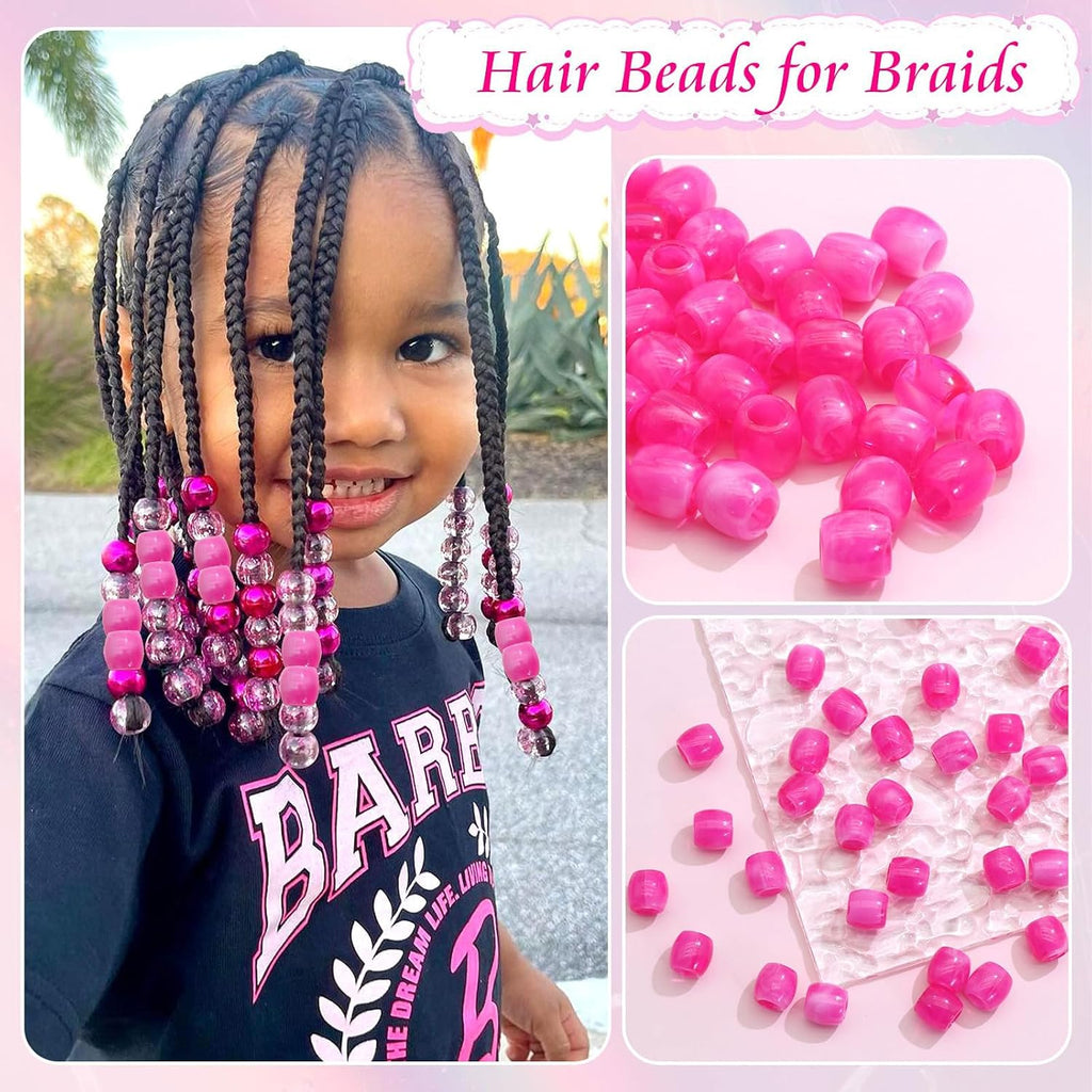 50PCS Perles à Cheveux Transparentes pour Tresses, Grosses Perles en Acrylique, Accessoires pour Dreadlocks, Bijoux pour Cheveux pour Enfants Filles avec Aide à
