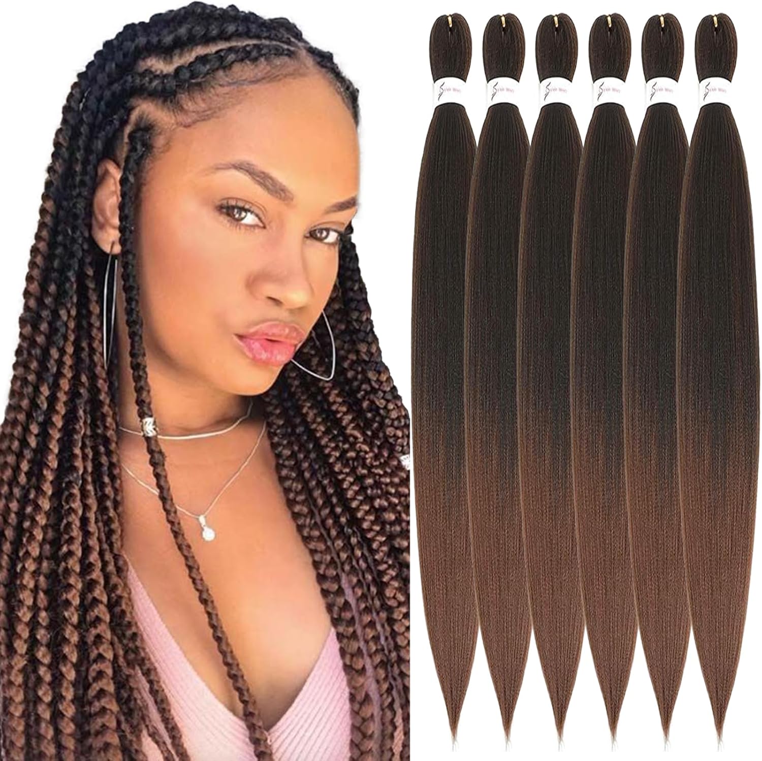 Rajout Cheveux Tressés Pré-étirés Noir Naturelles Black 30 Pouces Long Kanekalon Easy Braids Meches Cheveux pour Tresses Africaine 6 Paquets Knotless Yaki Nattes Extensions de Cheveux(1B#)