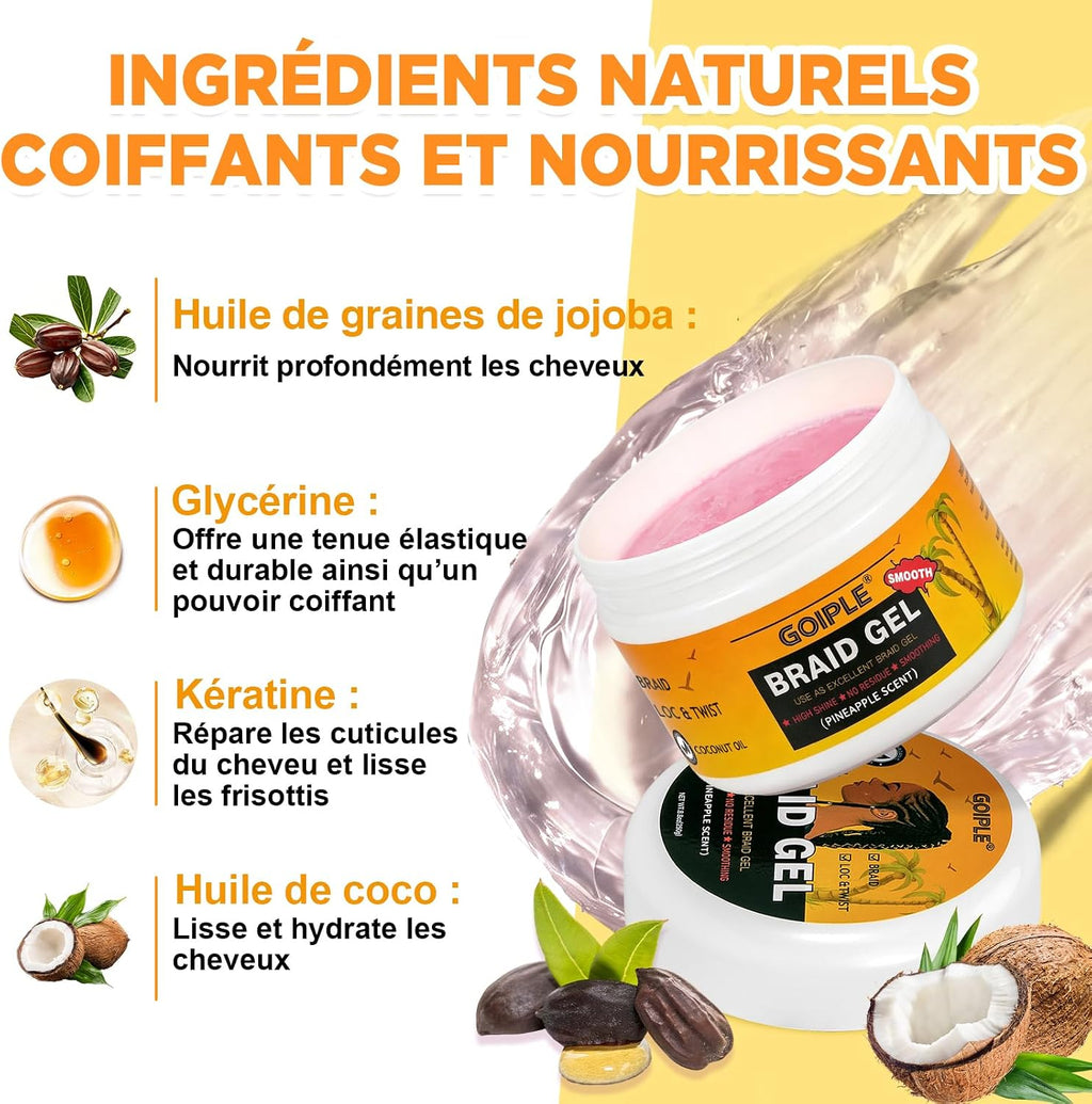 Coffret Gel Cheveux Bouclés avec Shampoing Tressé et Huile Spray – Lissant pour Twists, Locs, Tresses, Cornrows et Contrôle des Bords – Gel Cheveux Afro Kit Soin Coiffant Tressé Facile à Utiliser