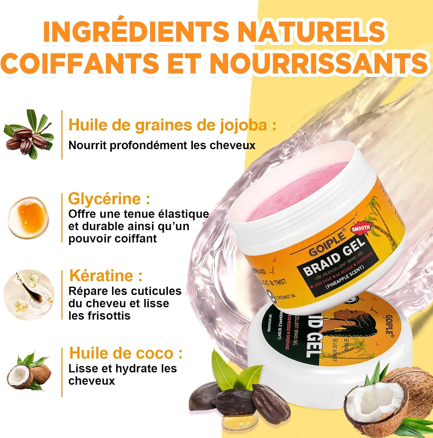 Coffret Gel Cheveux Bouclés avec Shampoing Tressé et Huile Spray – Lissant pour Twists, Locs, Tresses, Cornrows et Contrôle des Bords – Gel Cheveux Afro Kit Soin Coiffant Tressé Facile à Utiliser