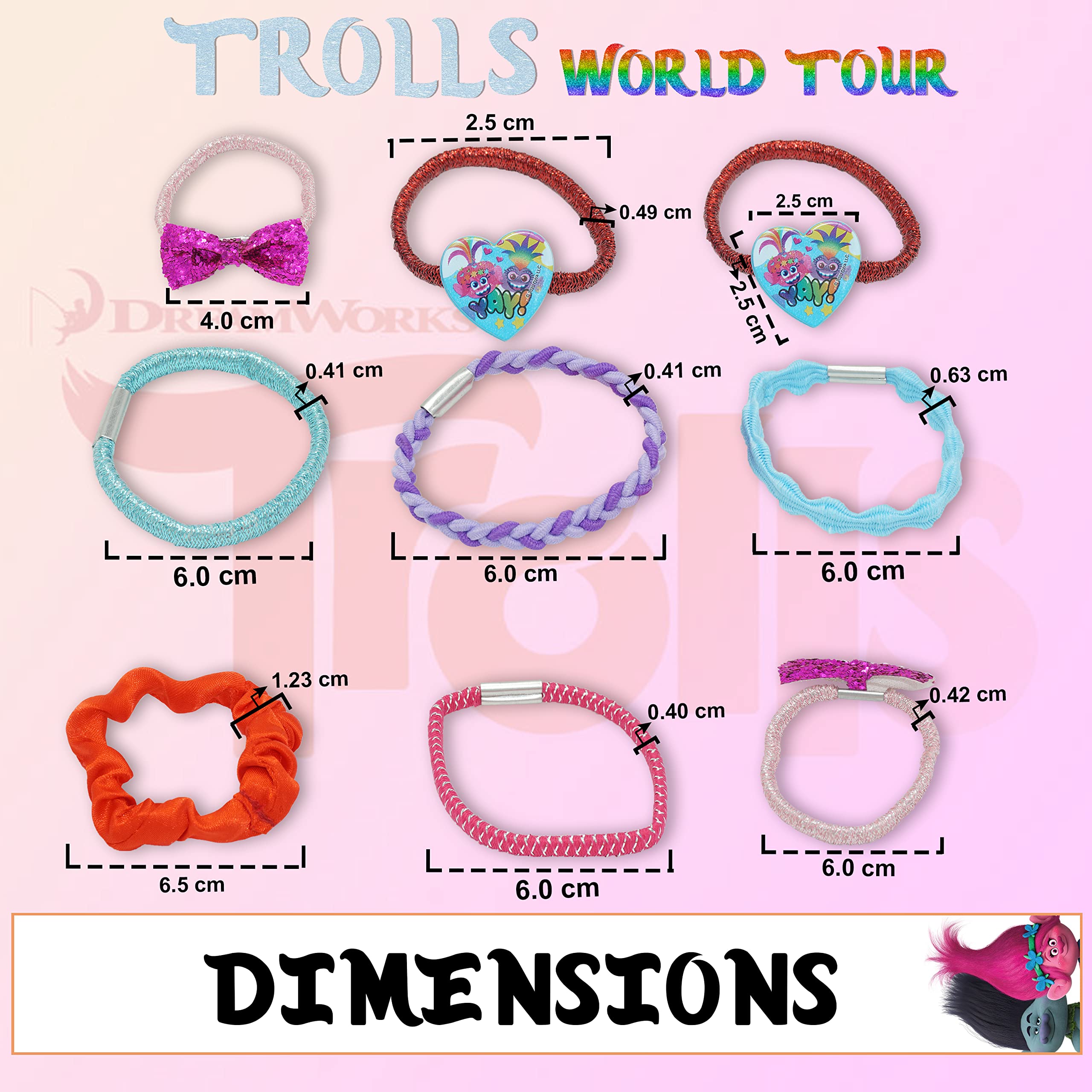 Accessoires à cheveux Trolls pour enfants, brosse à cheveux pour filles, pompons, nœud à cheveux et pince à cheveux pour enfants, pinces à cheveux multicolores pailletées avec de belles breloques