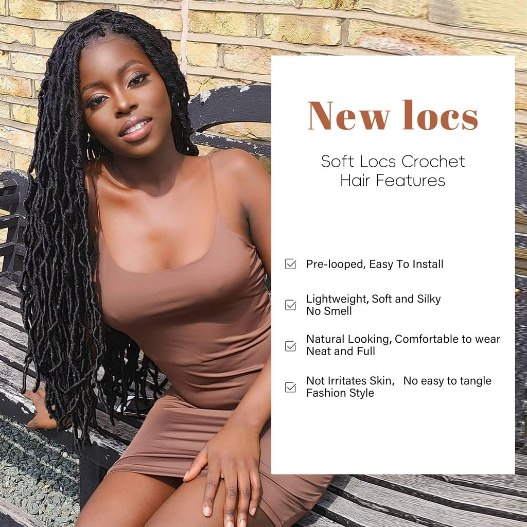8 Packs Faux Locks Crochet Braids Meches Soft Locs Meches Pour Tresses Africaine Faux Locs Crochet Hair Meches Bouclees Pour Tresses (#1B, 60.9 CM(Lot de 8))
