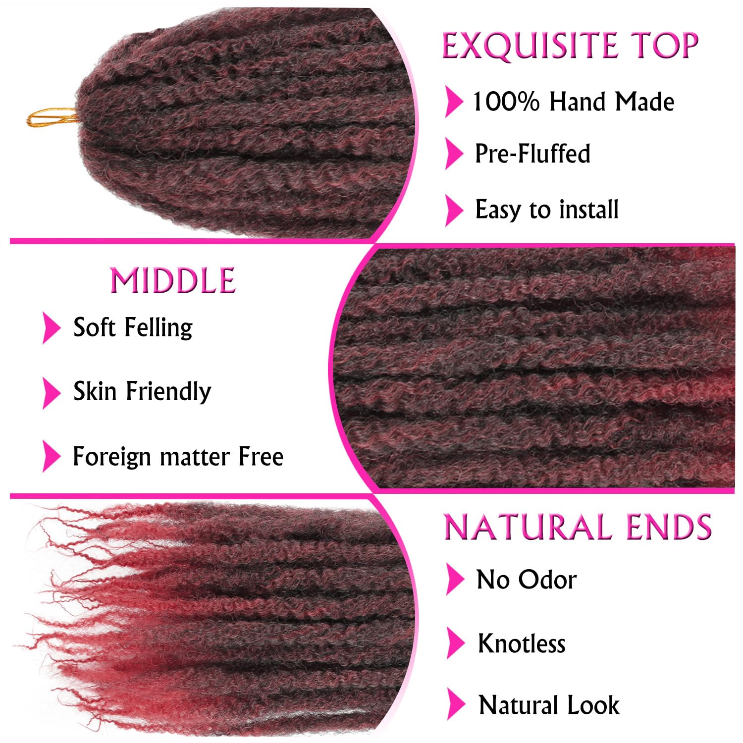 Enbeautiful Marley Twist Hair 24 Inch 8packs Marley Twists Braiding Hair Long Cuban Twist Hair Pre Fluffed Afro Kinky Curly Twists Crochet Hair Synthetic Marley Braids Extensions,27#
