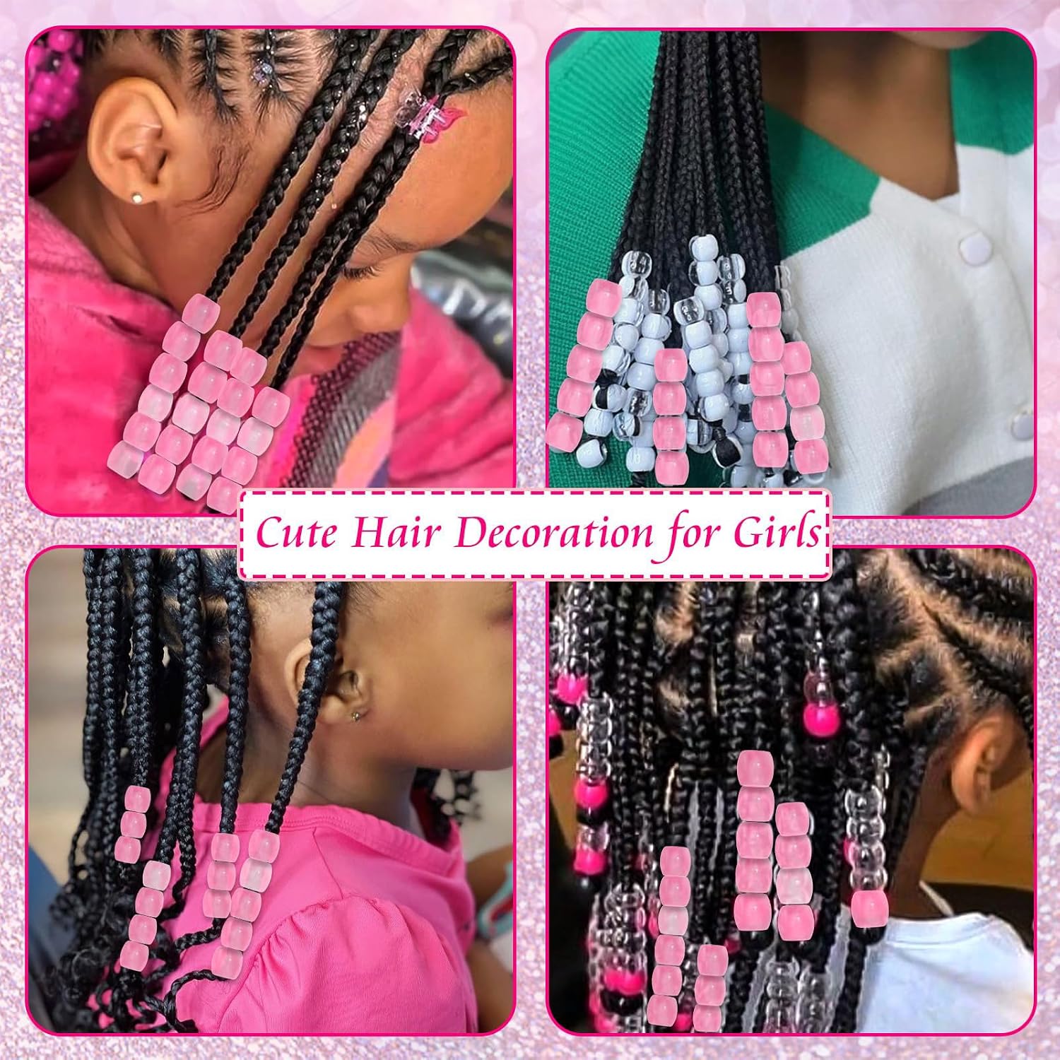50PCS Perles à Cheveux Transparentes pour Tresses, Grosses Perles en Acrylique, Accessoires pour Dreadlocks, Bijoux pour Cheveux pour Enfants Filles avec Aide à