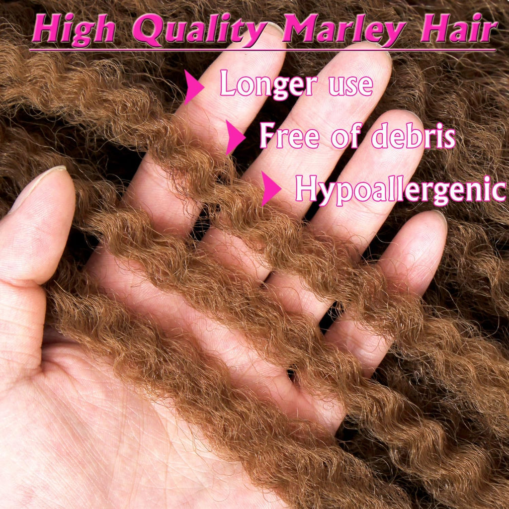 Enbeautiful Marley Twist Hair 24 Inch 8packs Marley Twists Braiding Hair Long Cuban Twist Hair Pre Fluffed Afro Kinky Curly Twists Crochet Hair Synthetic Marley Braids Extensions,27#