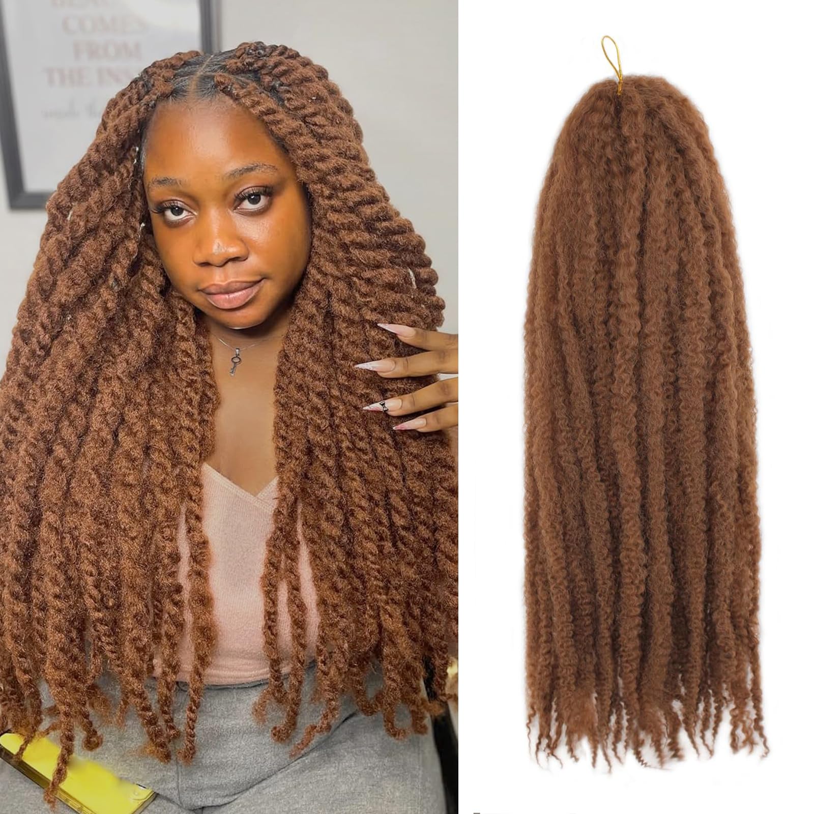 Enbeautiful Marley Twist Hair 24 Inch 8packs Marley Twists Braiding Hair Long Cuban Twist Hair Pre Fluffed Afro Kinky Curly Twists Crochet Hair Synthetic Marley Braids Extensions,27#
