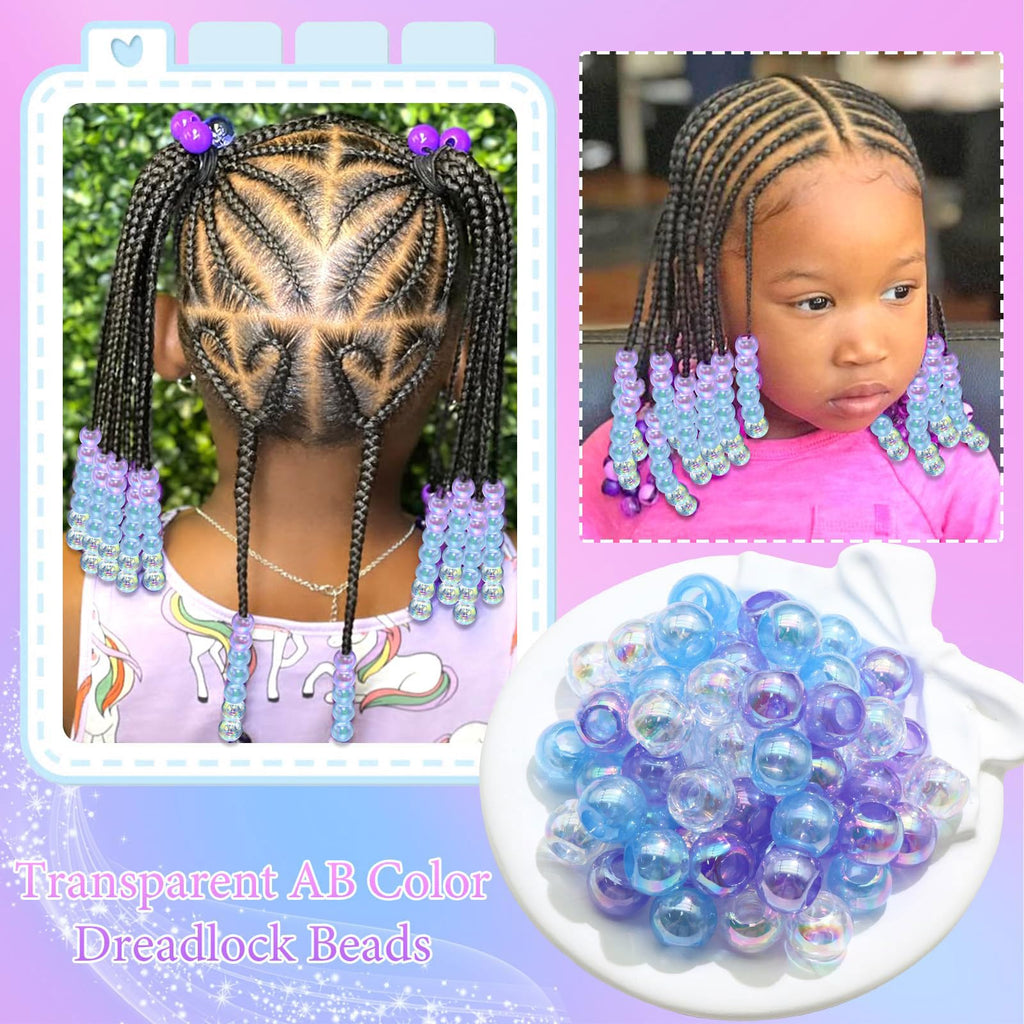 60PCS Perles à Tresser AB Pour Enfants Filles Perles Rondes en Acrylique Bleu Violet Transparent avec Aide à L'Enfilage