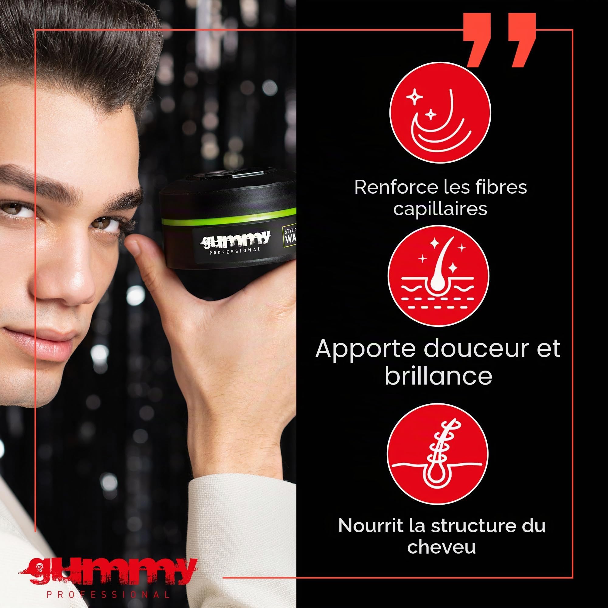 Cire Coiffante Professionnelle Ultra Fixation Gummy 150 ml - Cire capillaire forte tenue & brillance - Pour hommes & femmes - Sans alcool avec vitamine B5