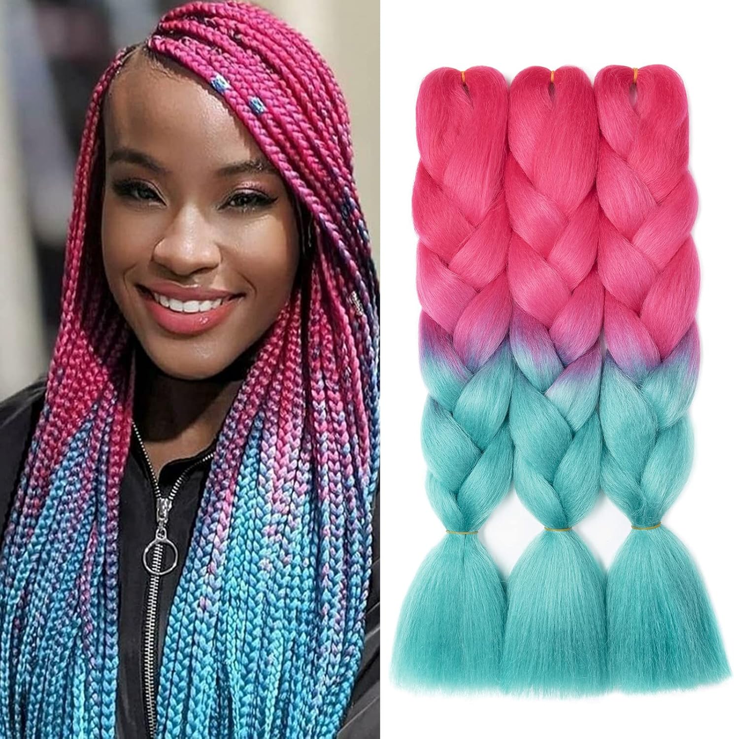 24" Meches pour Tresses Africaine Braids Meches Tresse Cheveux Rajout Cheveux Tressage 1 Paquet Crochet Braids Extension de Cheveux Afro pour Tresse Ombre Synthétiques (Rose)