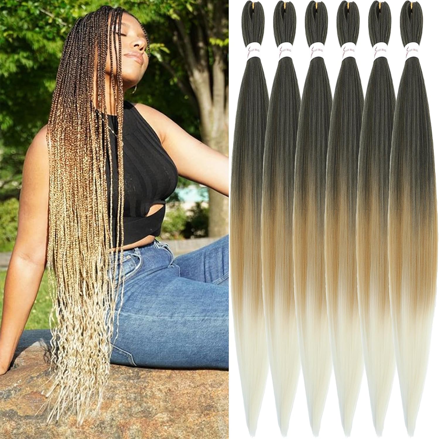 Rajout Cheveux Tressés Pré-étirés Noir Naturelles Black 30 Pouces Long Kanekalon Easy Braids Meches Cheveux pour Tresses Africaine 6 Paquets Knotless Yaki Nattes Extensions de Cheveux(1B#)