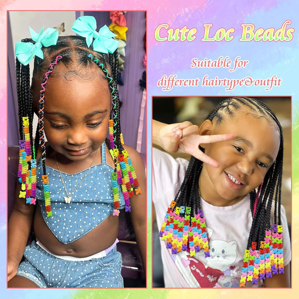 60 pièces perles à cheveux multicolores pour filles enfants tresses dreadlocks multi-formes LOVE spirale X avec aide à l'enfilage