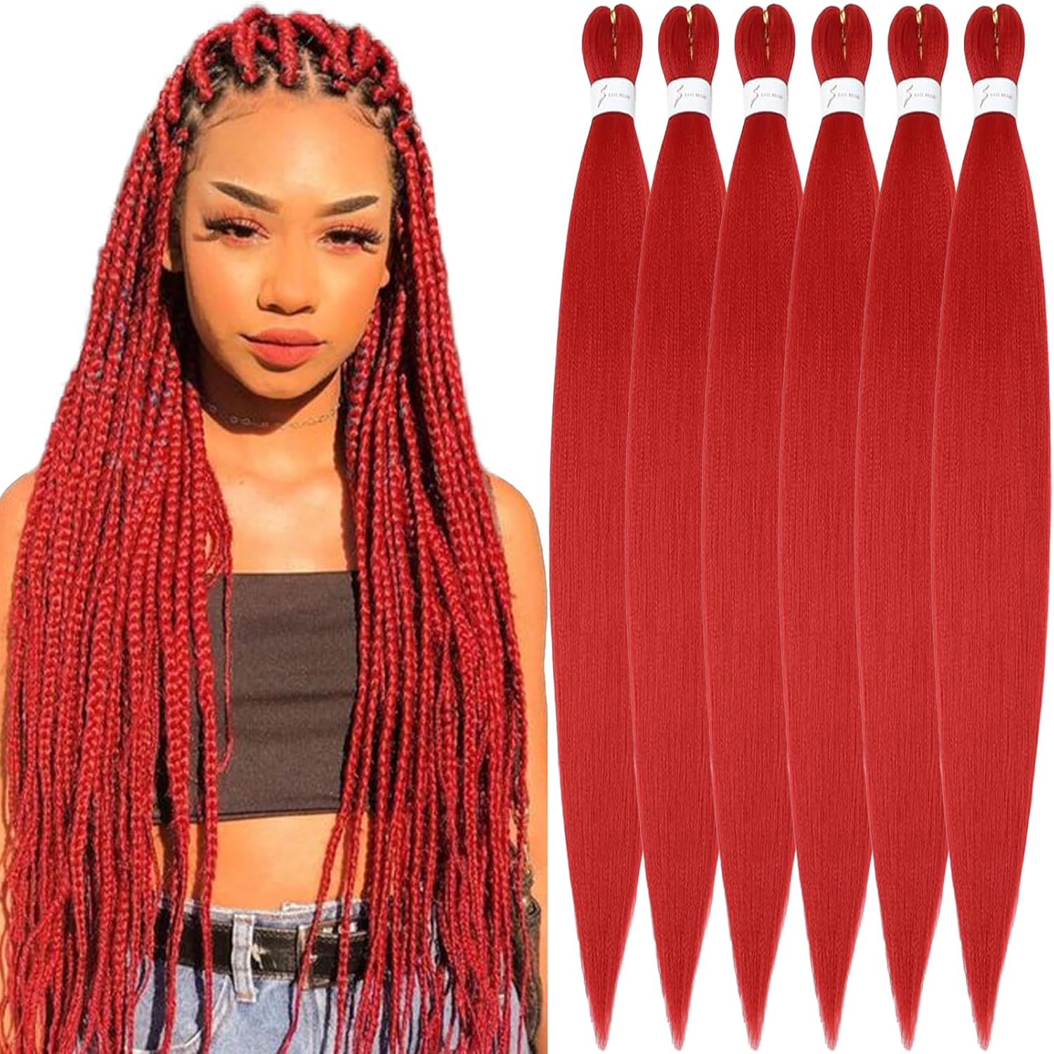 Rajout Cheveux Tressés Pré-étirés Noir Naturelles Black 30 Pouces Long Kanekalon Easy Braids Meches Cheveux pour Tresses Africaine 6 Paquets Knotless Yaki Nattes Extensions de Cheveux(1B#)