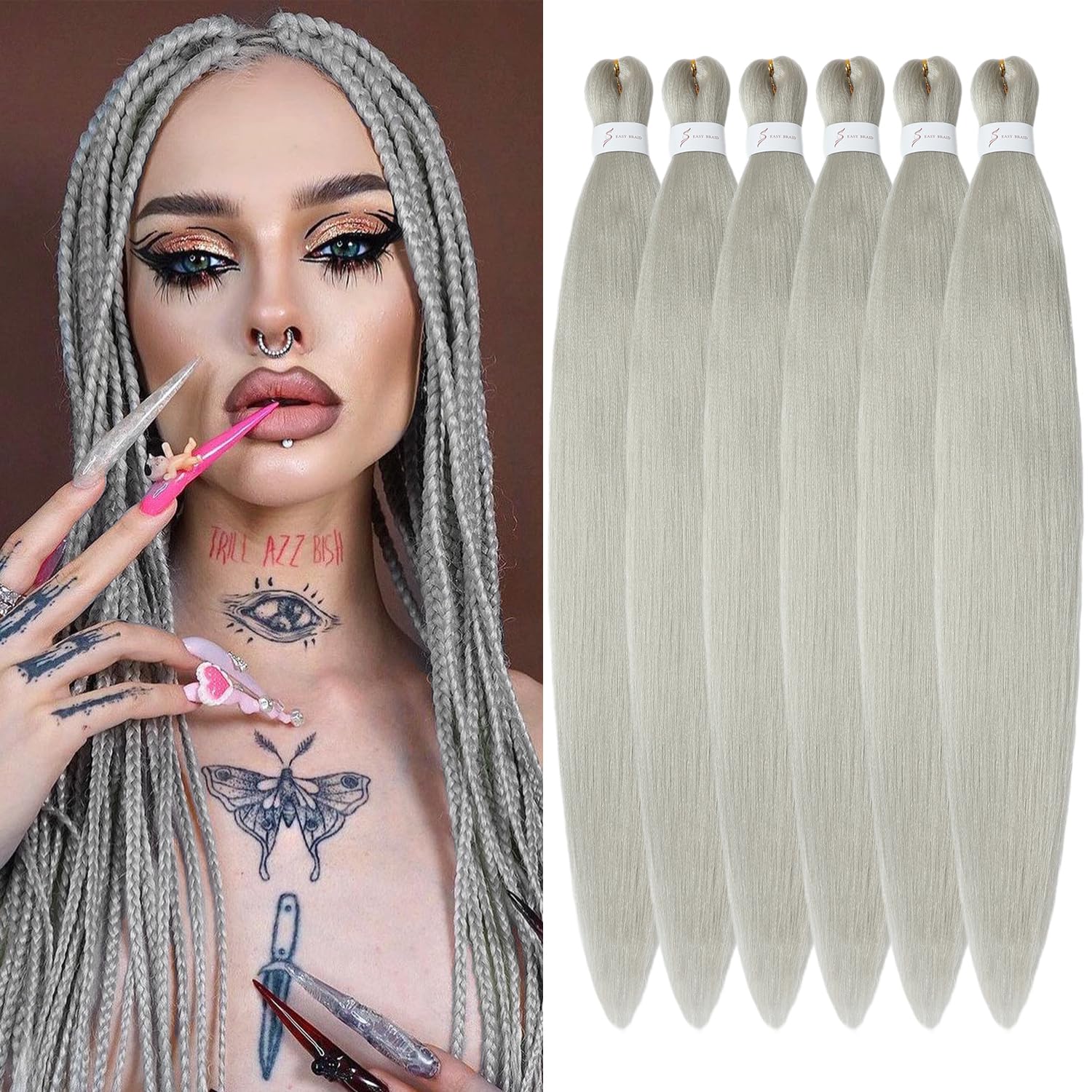 YDDM Meches Pour Tresses Africaine Rose et blanc Rajout Cheveux Tresses Texture Yaki Easy Install pour Debutants 20 Pouces 3 Paquets Cheveux Legers Naturels pour Box Braids Twist Crochet Styles