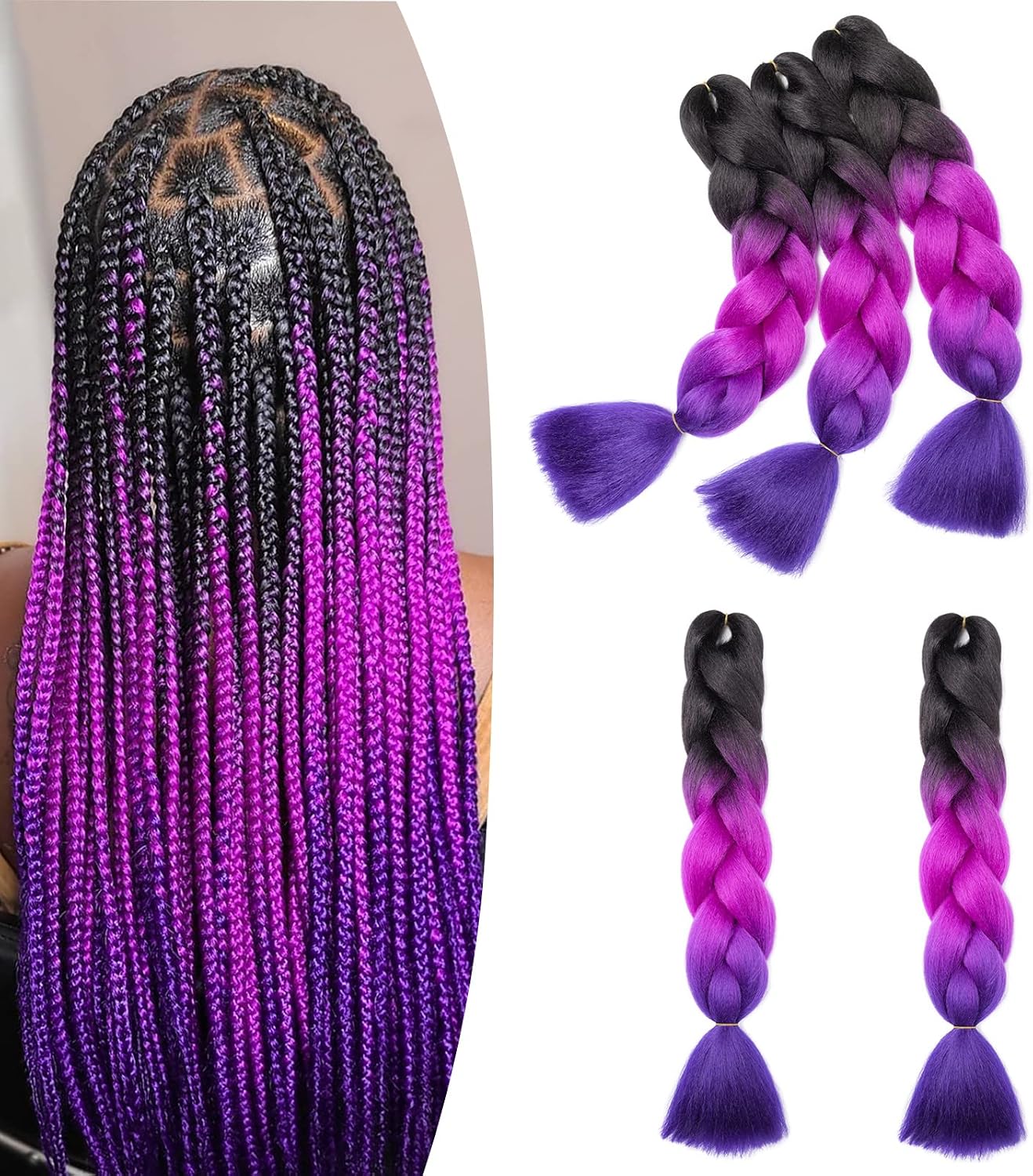 24" Meches pour Tresses Africaine Braids Meches Tresse Cheveux Rajout Cheveux Tressage 1 Paquet Crochet Braids Extension de Cheveux Afro pour Tresse Ombre Synthétiques (Rose)