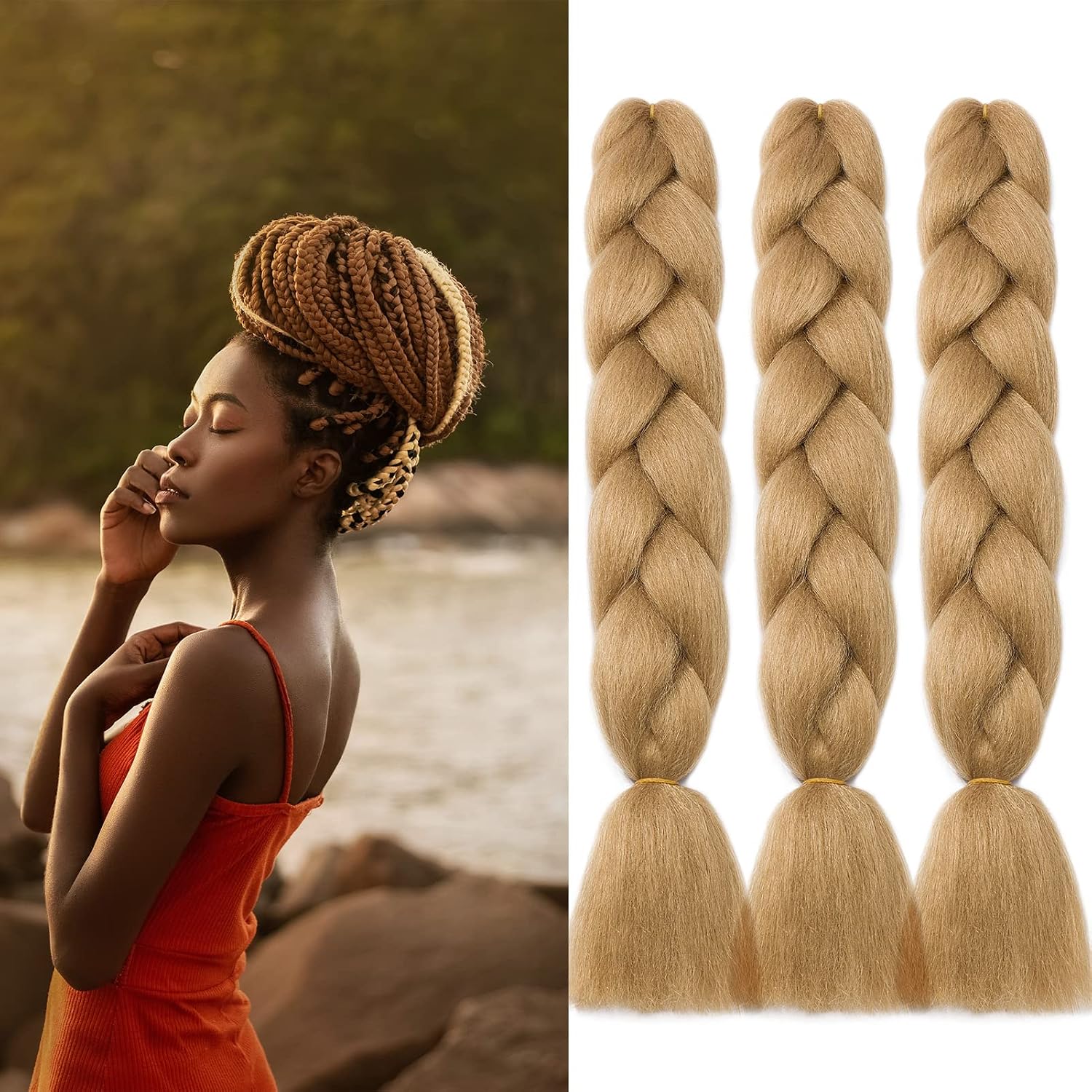 24" Meches pour Tresses Africaine Braids Meches Tresse Cheveux Rajout Cheveux Tressage 1 Paquet Crochet Braids Extension de Cheveux Afro pour Tresse Ombre Synthétiques (Rose)