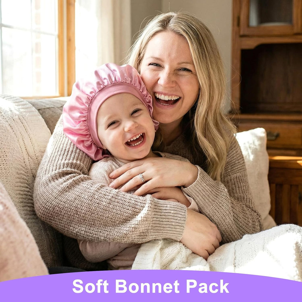 Lot de 2 bonnets en satin de soie pour le sommeil des enfants, à large bande élastique pour cheveux bouclés naturels, bonnet de couchage pour nourrissons, adolescents, tout-petits, garçons et