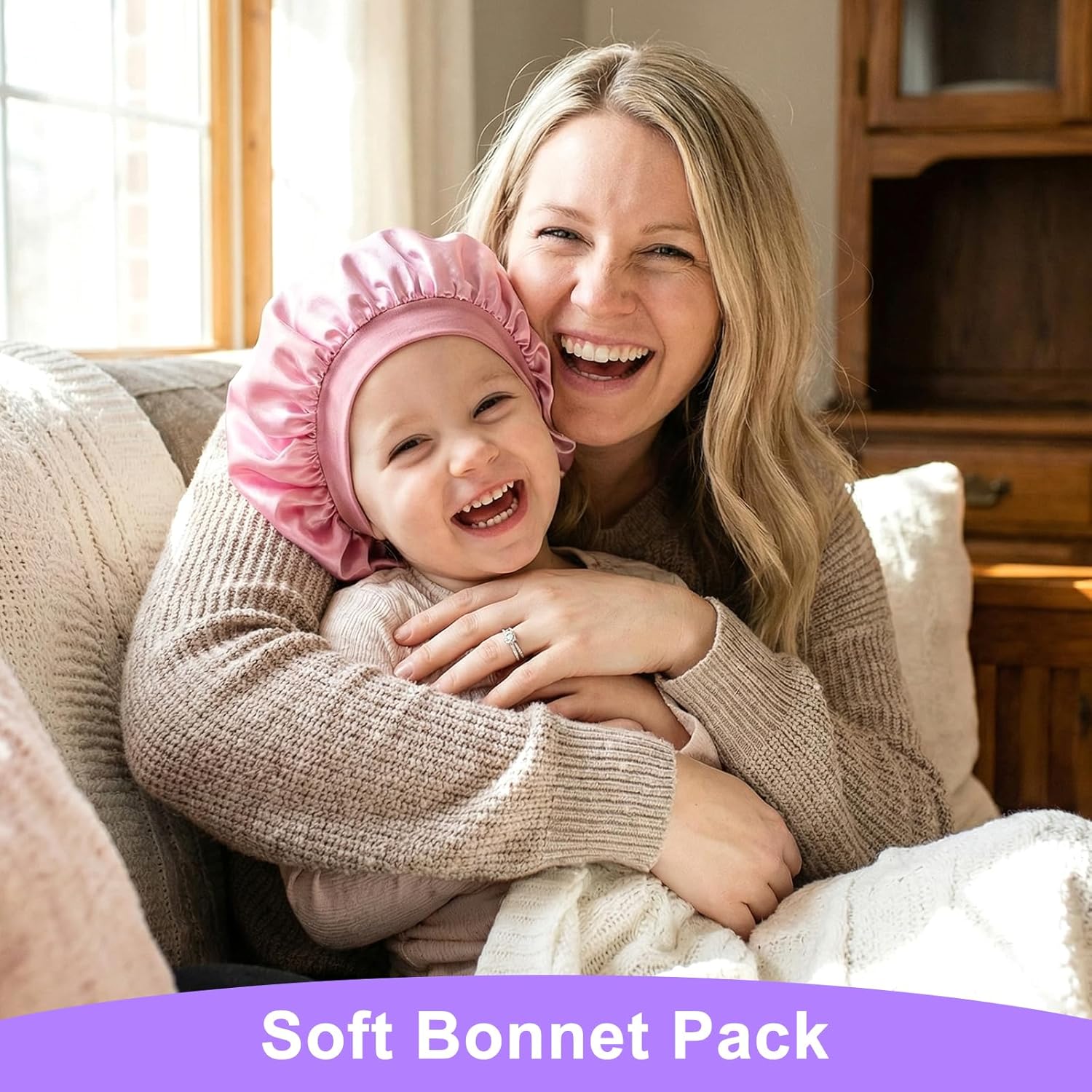 Lot de 2 bonnets en satin de soie pour le sommeil des enfants, à large bande élastique pour cheveux bouclés naturels, bonnet de couchage pour nourrissons, adolescents, tout-petits, garçons et