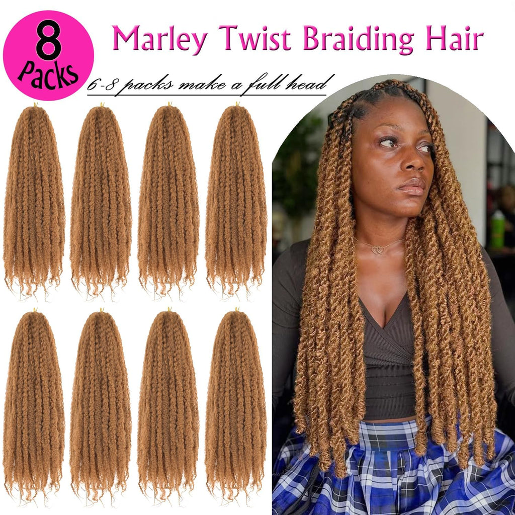 Enbeautiful Marley Twist Hair 24 Inch 8packs Marley Twists Braiding Hair Long Cuban Twist Hair Pre Fluffed Afro Kinky Curly Twists Crochet Hair Synthetic Marley Braids Extensions,27#