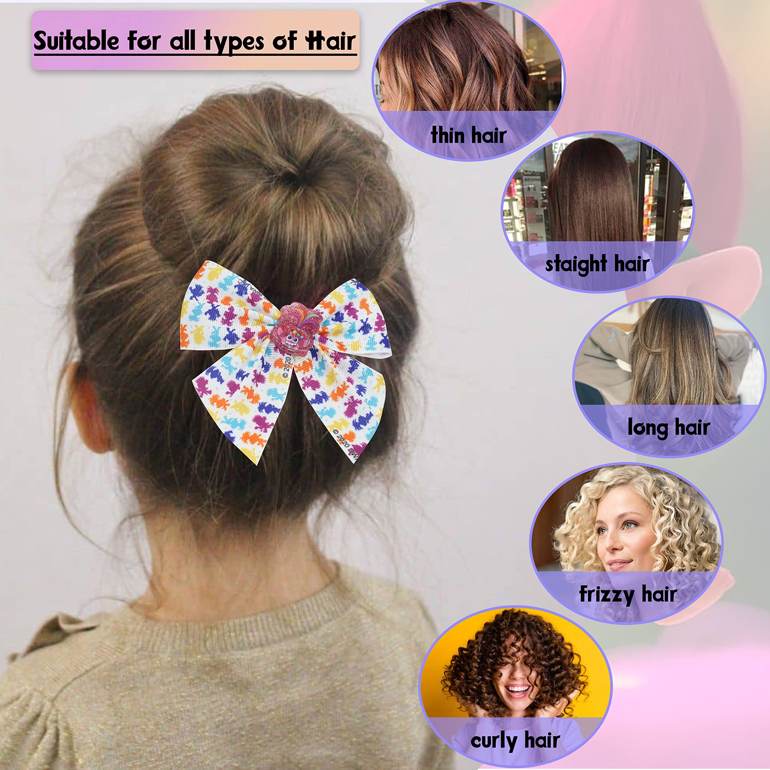 Accessoires à cheveux Trolls pour enfants, brosse à cheveux pour filles, pompons, nœud à cheveux et pince à cheveux pour enfants, pinces à cheveux multicolores pailletées avec de belles breloques
