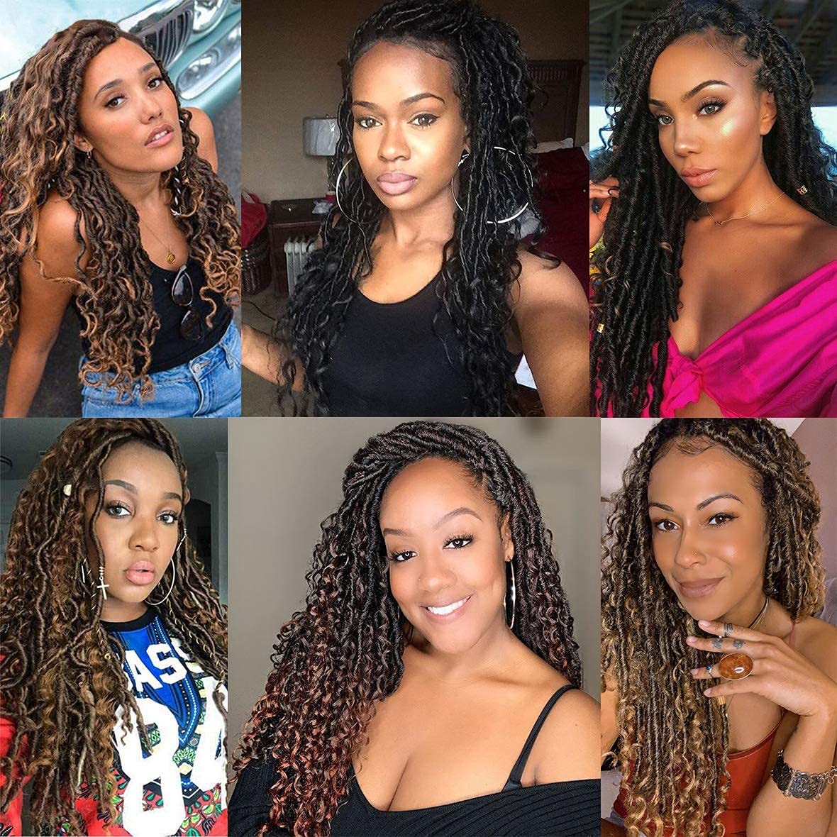 Xtrend 6Packs 18 pouces Twist Perruques Crochet Tresses Faux Locs bouclés se termine Dreadlocks Tresses Synthétiques Extensions de Cheveux Haute Température pour Femmes Noires 20 Strands/pack TBUG