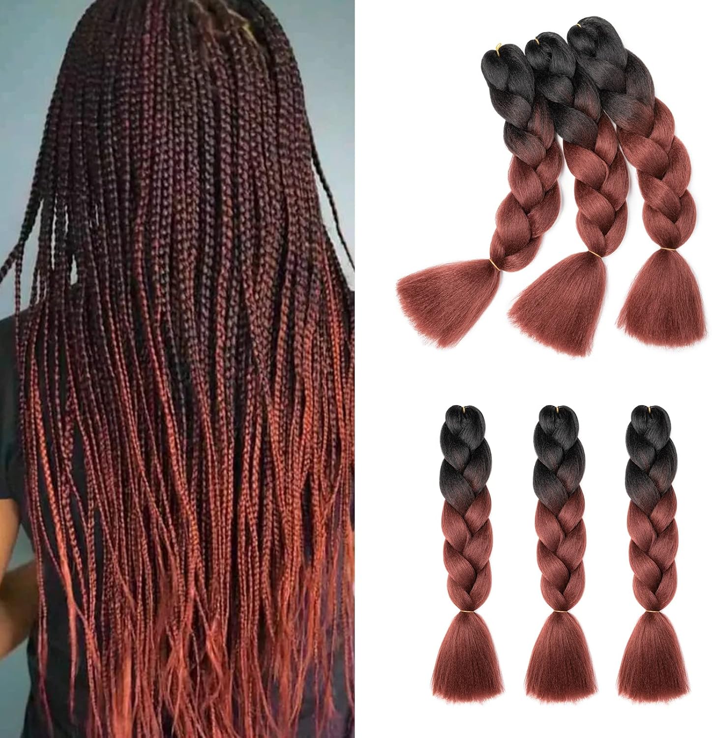 24" Meches pour Tresses Africaine Braids Meches Tresse Cheveux Rajout Cheveux Tressage 1 Paquet Crochet Braids Extension de Cheveux Afro pour Tresse Ombre Synthétiques (Rose)