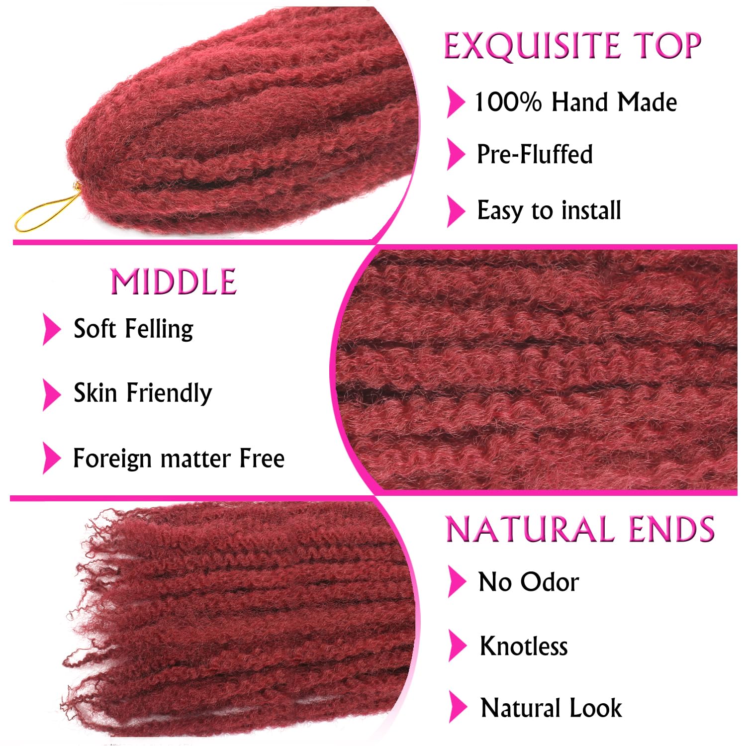 Enbeautiful Marley Twist Hair 24 Inch 8packs Marley Twists Braiding Hair Long Cuban Twist Hair Pre Fluffed Afro Kinky Curly Twists Crochet Hair Synthetic Marley Braids Extensions,27#