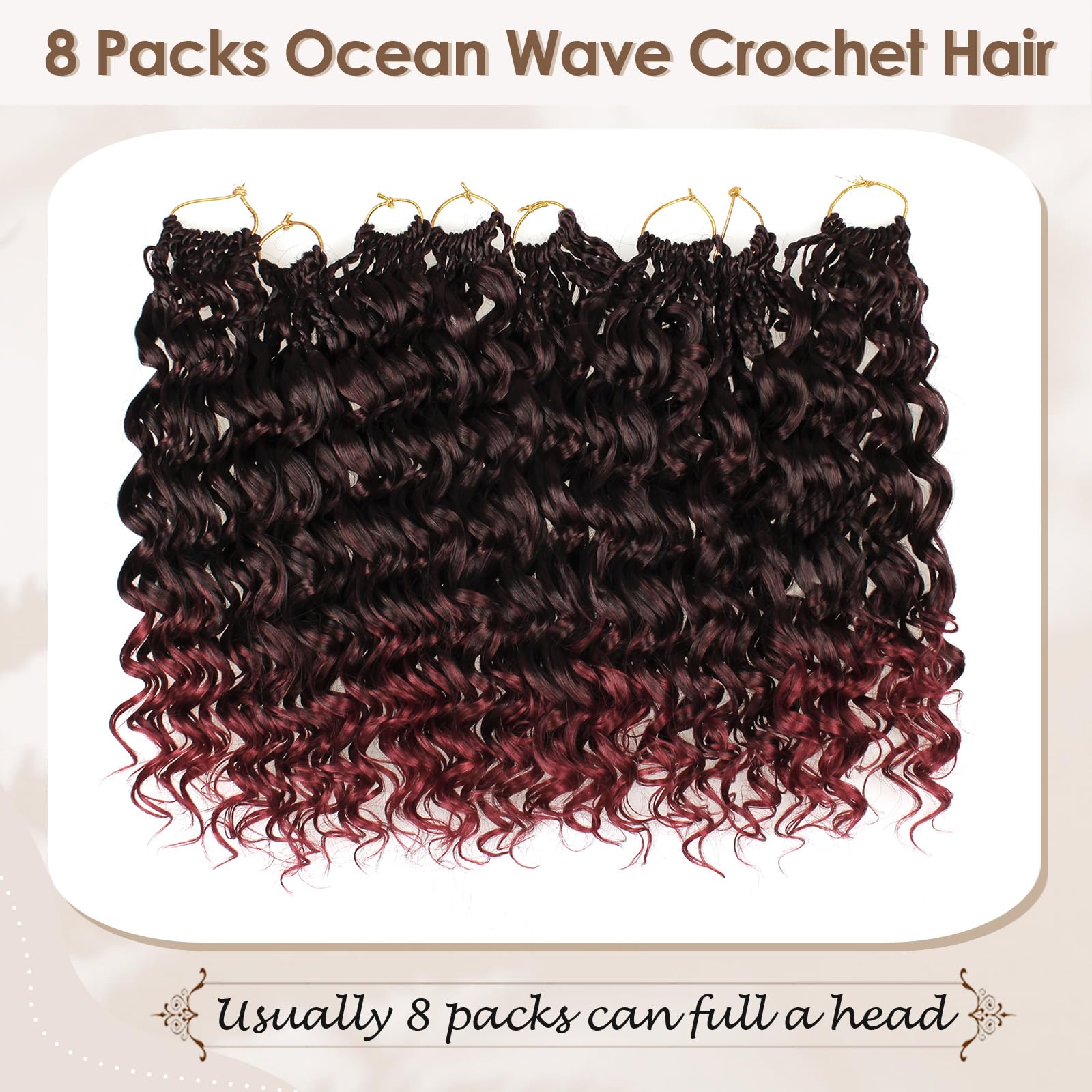 Enbeautiful 14 Inch 8 Packs Pre-Looped Ocean Wave Crochet Hair Pre-Twisted Deep Water Beach Curly Braiding Hair Synthetic Boho Wavy Curly Hair Extensions for Women（14 Inch,TBug）