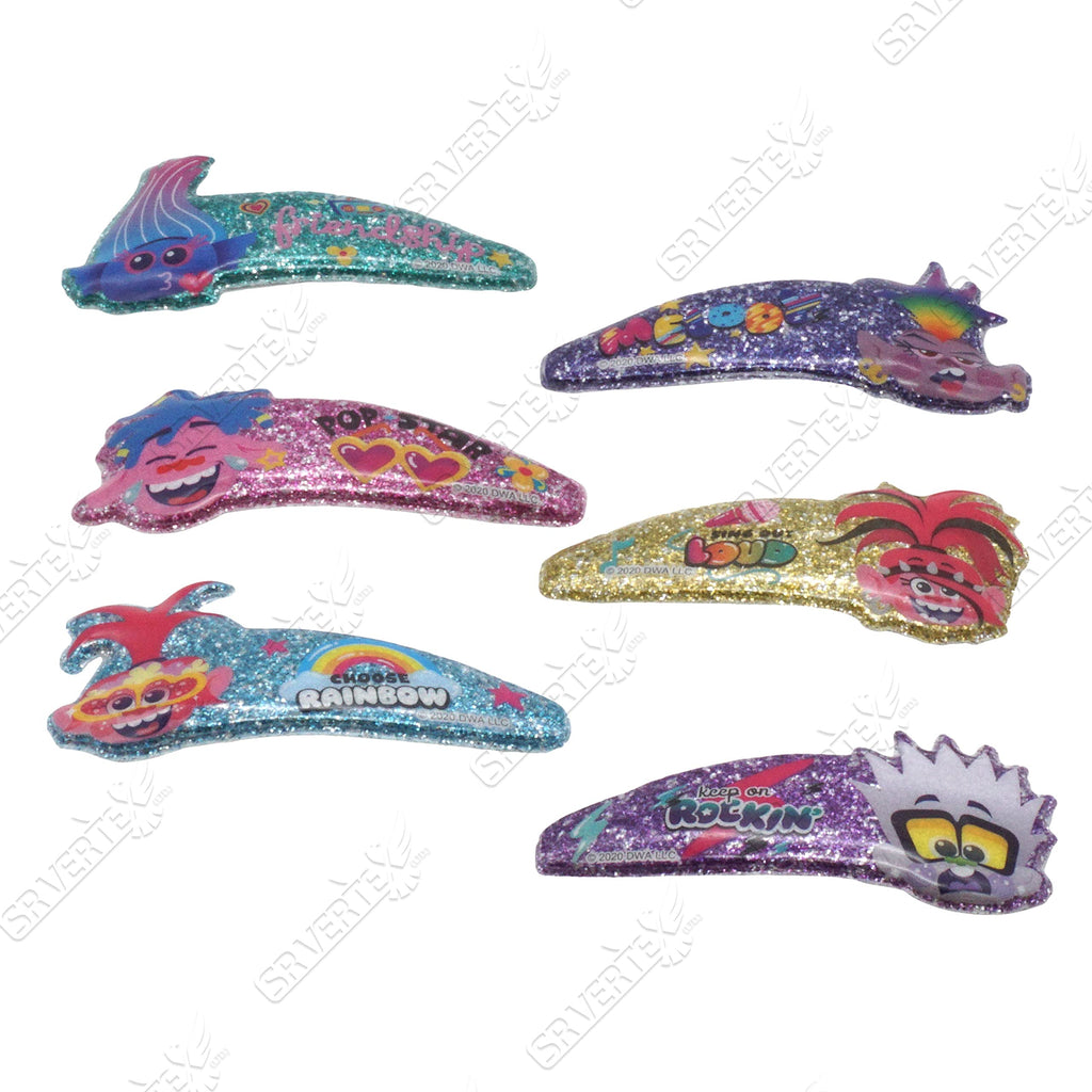 Accessoires à cheveux Trolls pour enfants, brosse à cheveux pour filles, pompons, nœud à cheveux et pince à cheveux pour enfants, pinces à cheveux multicolores pailletées avec de belles breloques