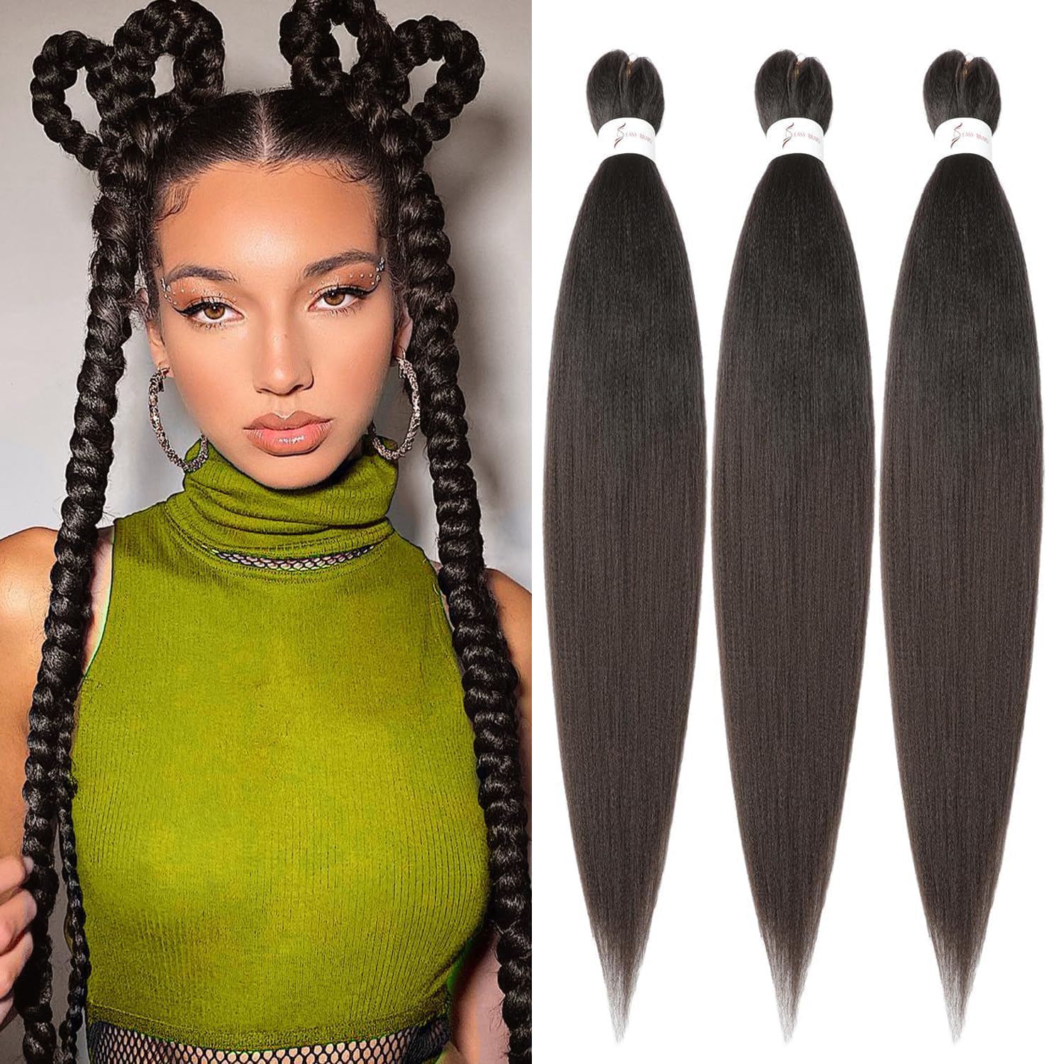 YDDM Meches Pour Tresses Africaine Rose et blanc Rajout Cheveux Tresses Texture Yaki Easy Install pour Debutants 20 Pouces 3 Paquets Cheveux Legers Naturels pour Box Braids Twist Crochet Styles