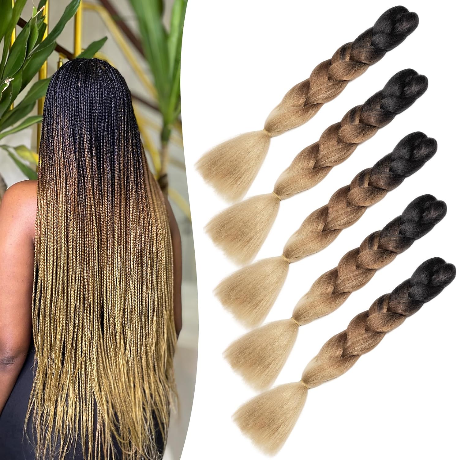 Meches pour Tresses Africaine Rajout Cheveux Braids Jumbo Extension Cheveux Ombre Synthétique Violet & Bleu & Jaune & Orange