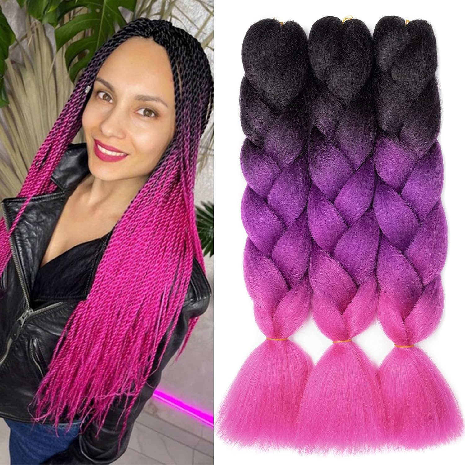 Meches pour Tresses Africaine Rajout Cheveux Braids Jumbo Extension Cheveux Ombre Synthétique Violet & Bleu & Jaune & Orange
