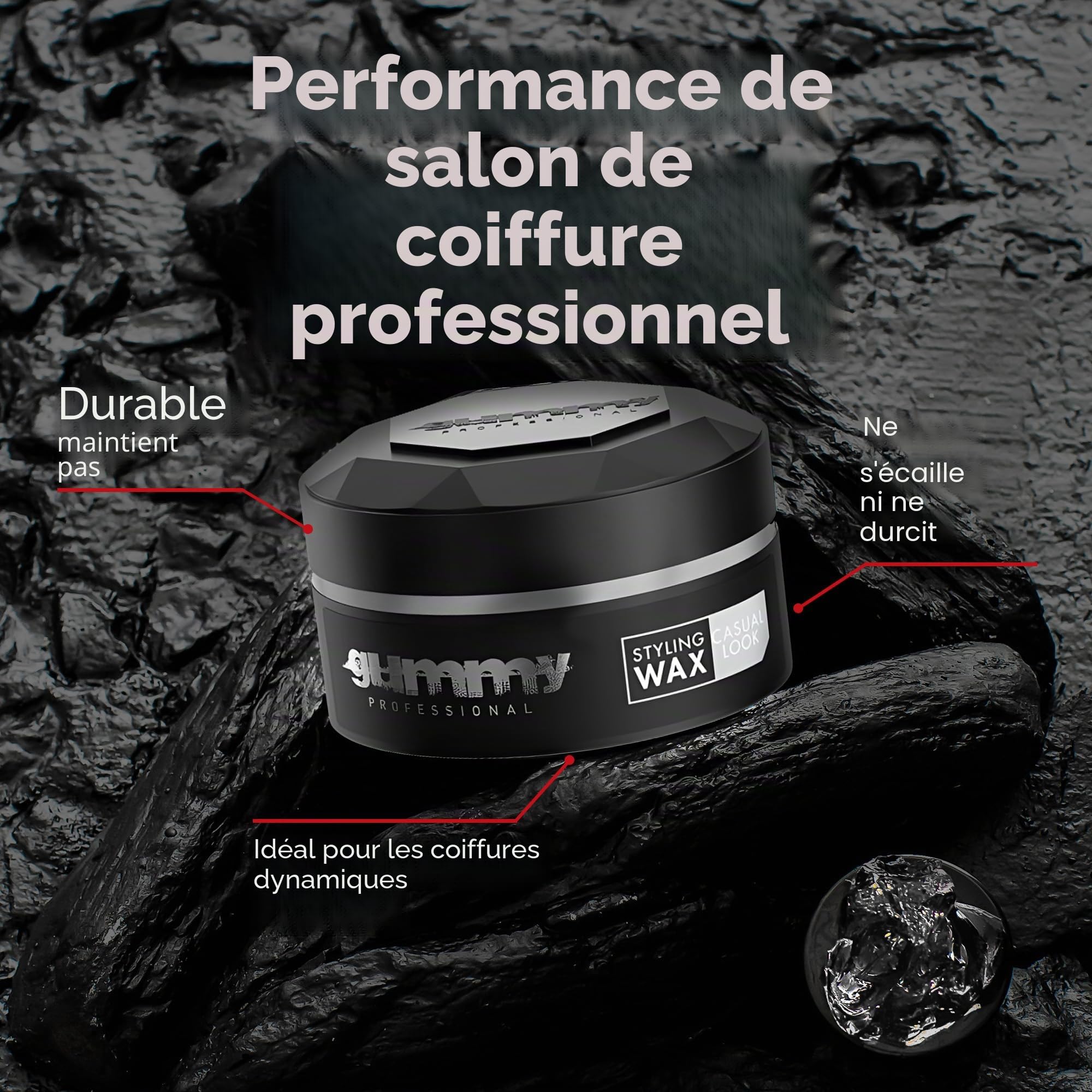 Cire Coiffante Professionnelle Ultra Fixation Gummy 150 ml - Cire capillaire forte tenue & brillance - Pour hommes & femmes - Sans alcool avec vitamine B5