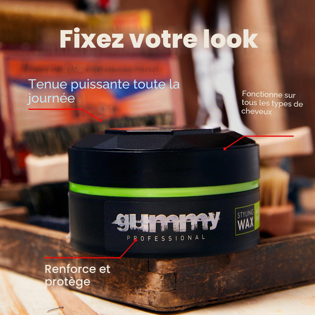 Cire Coiffante Professionnelle Ultra Fixation Gummy 150 ml - Cire capillaire forte tenue & brillance - Pour hommes & femmes - Sans alcool avec vitamine B5