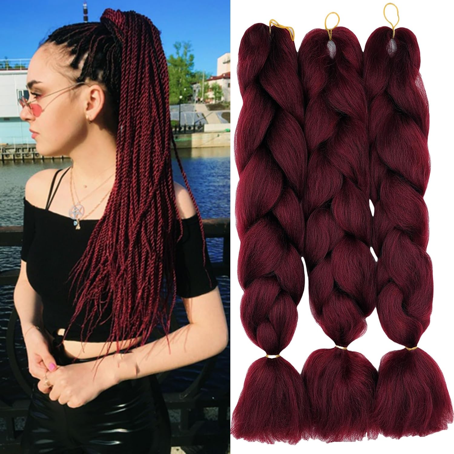 Meches pour Tresses Africaine Rajout Cheveux Braids Jumbo Extension Cheveux Ombre Synthétique Violet & Bleu & Jaune & Orange