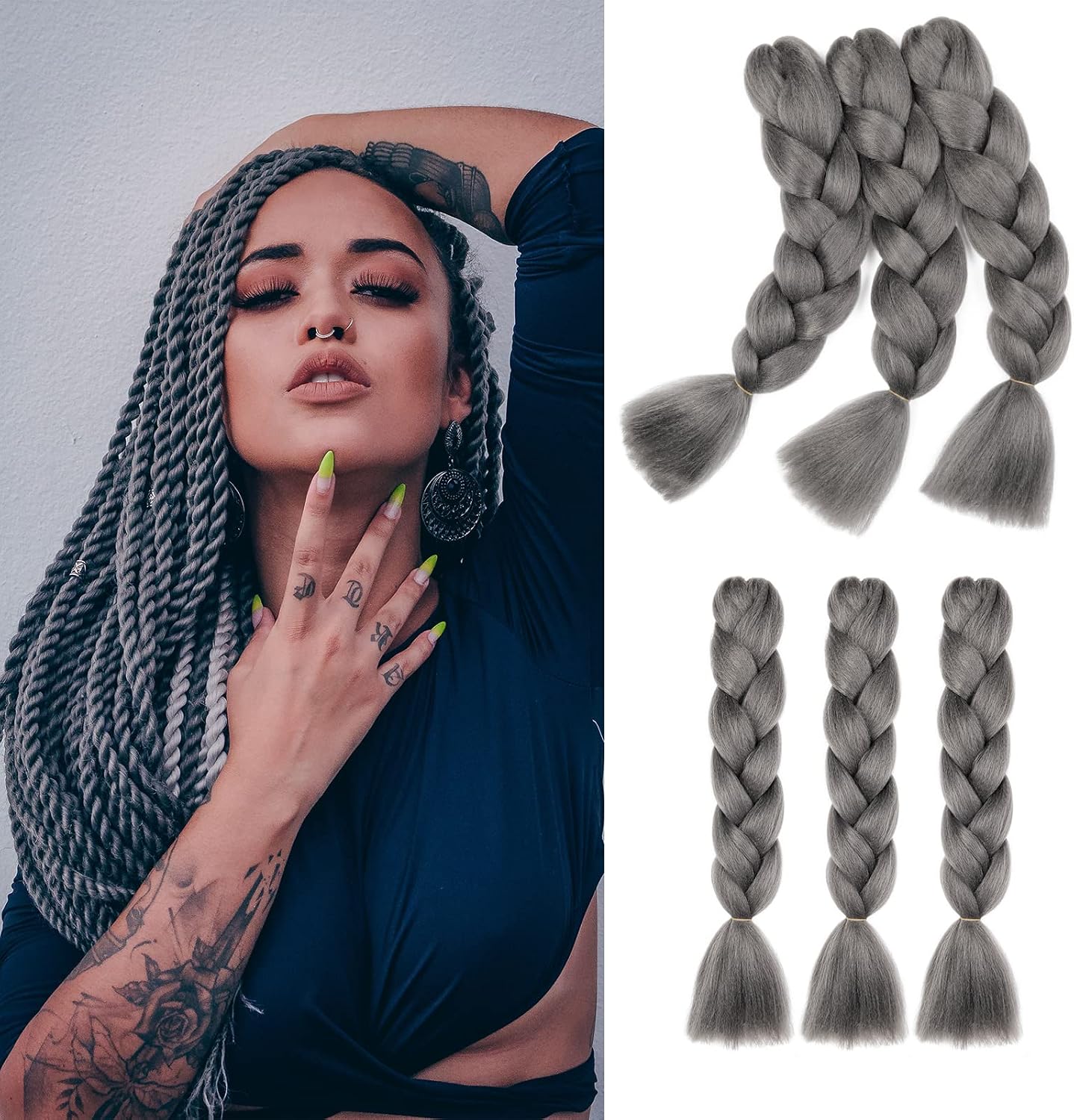 24" Meches pour Tresses Africaine Braids Meches Tresse Cheveux Rajout Cheveux Tressage 1 Paquet Crochet Braids Extension de Cheveux Afro pour Tresse Ombre Synthétiques (Rose)