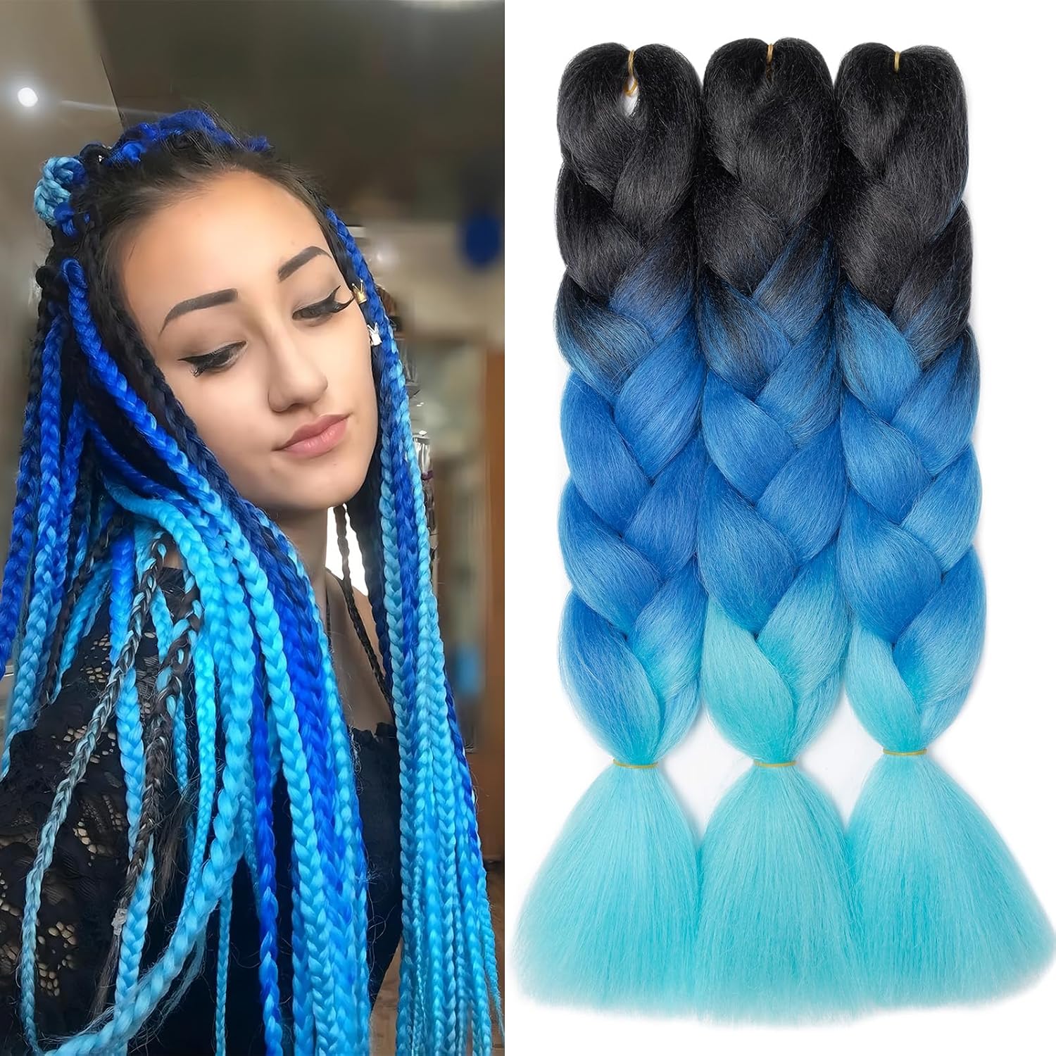 Meches pour Tresses Africaine Rajout Cheveux Braids Jumbo Extension Cheveux Ombre Synthétique Violet & Bleu & Jaune & Orange
