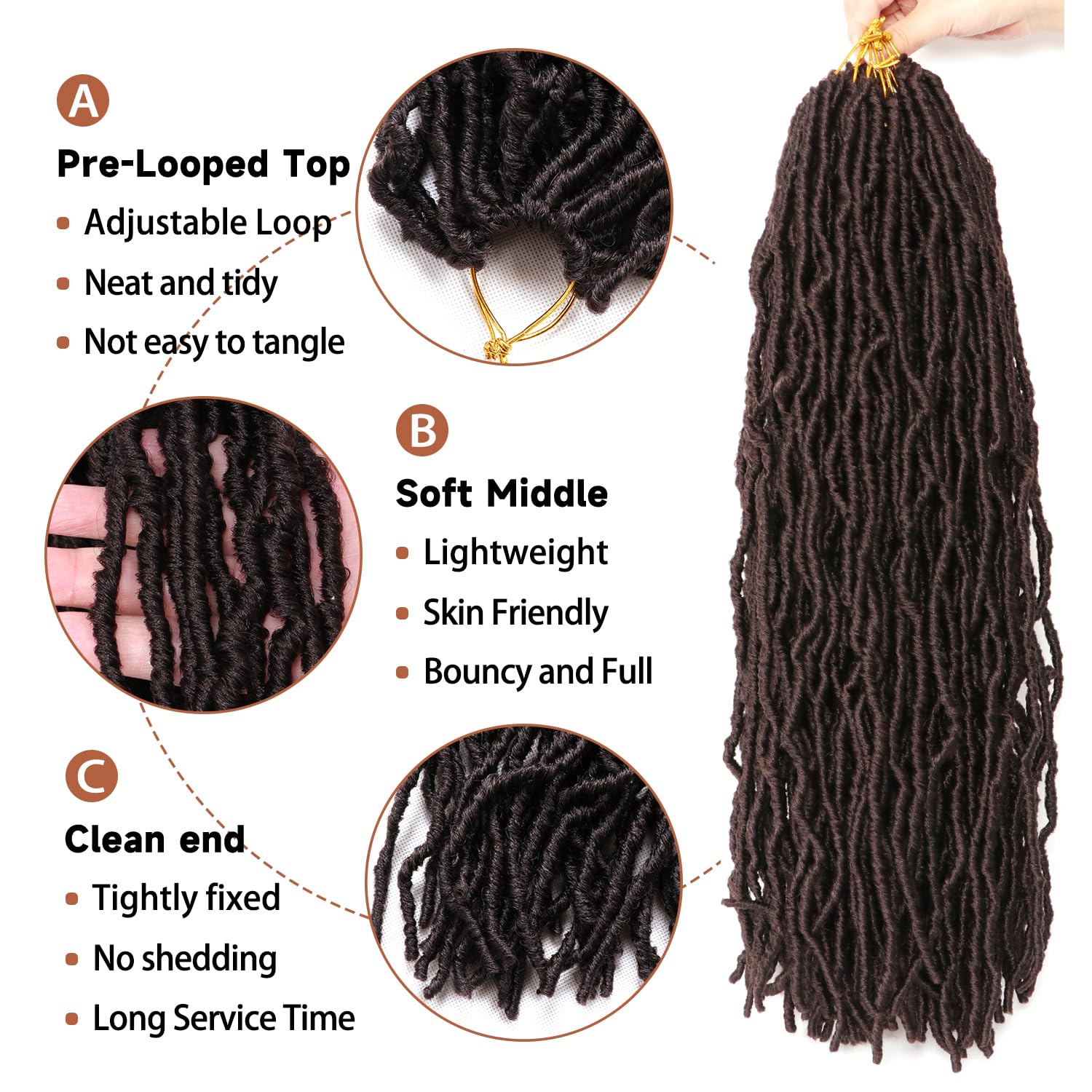 8 Packs Faux Locks Crochet Braids Meches Soft Locs Meches Pour Tresses Africaine Faux Locs Crochet Hair Meches Bouclees Pour Tresses (#1B, 60.9 CM(Lot de 8))